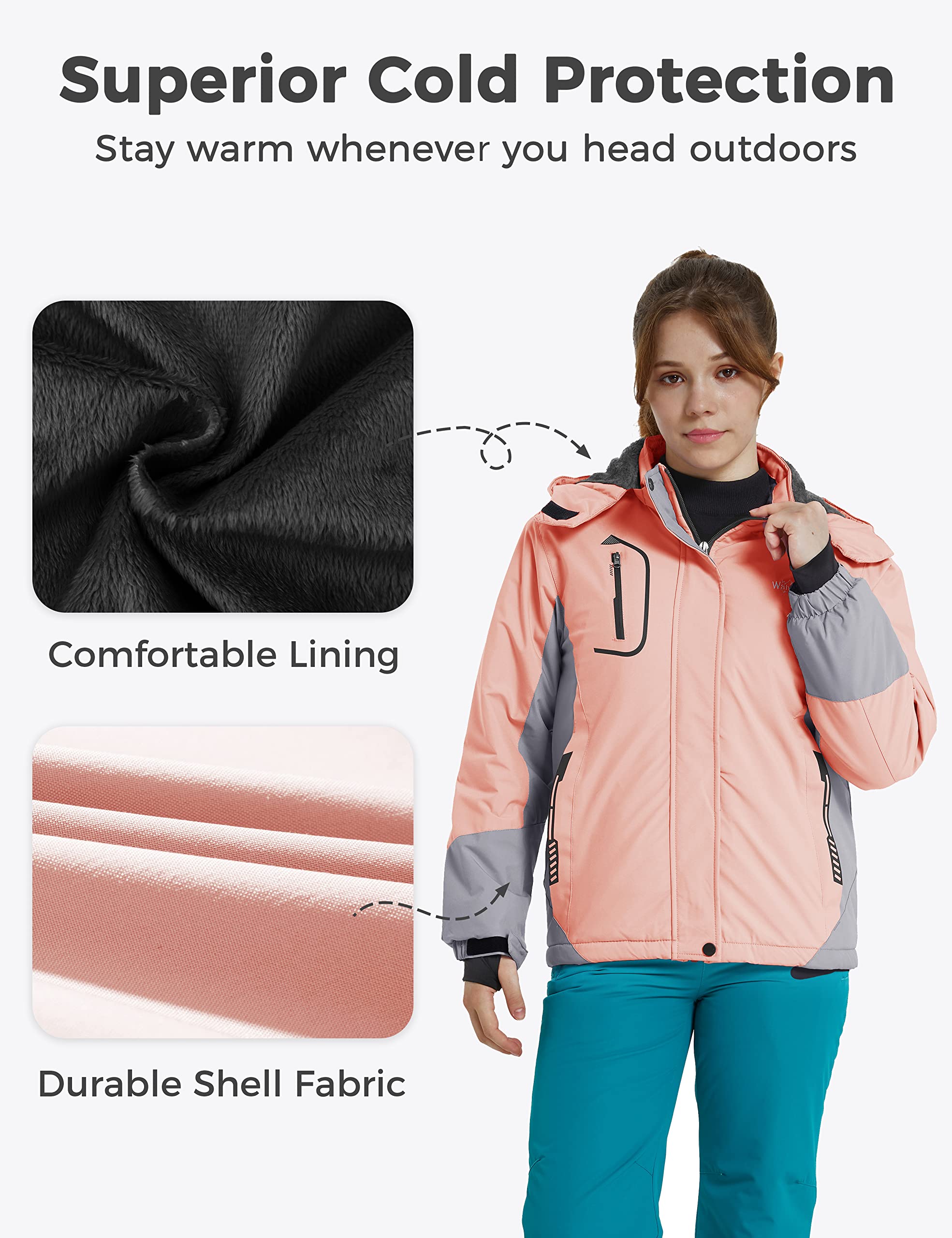 Wantdo Fille Veste de Ski Imperméable Veste de Neige Chaude Manteau d'hiver Coupe-Vent Veste Isolante en Polaire Veste de Snowboard Montagne