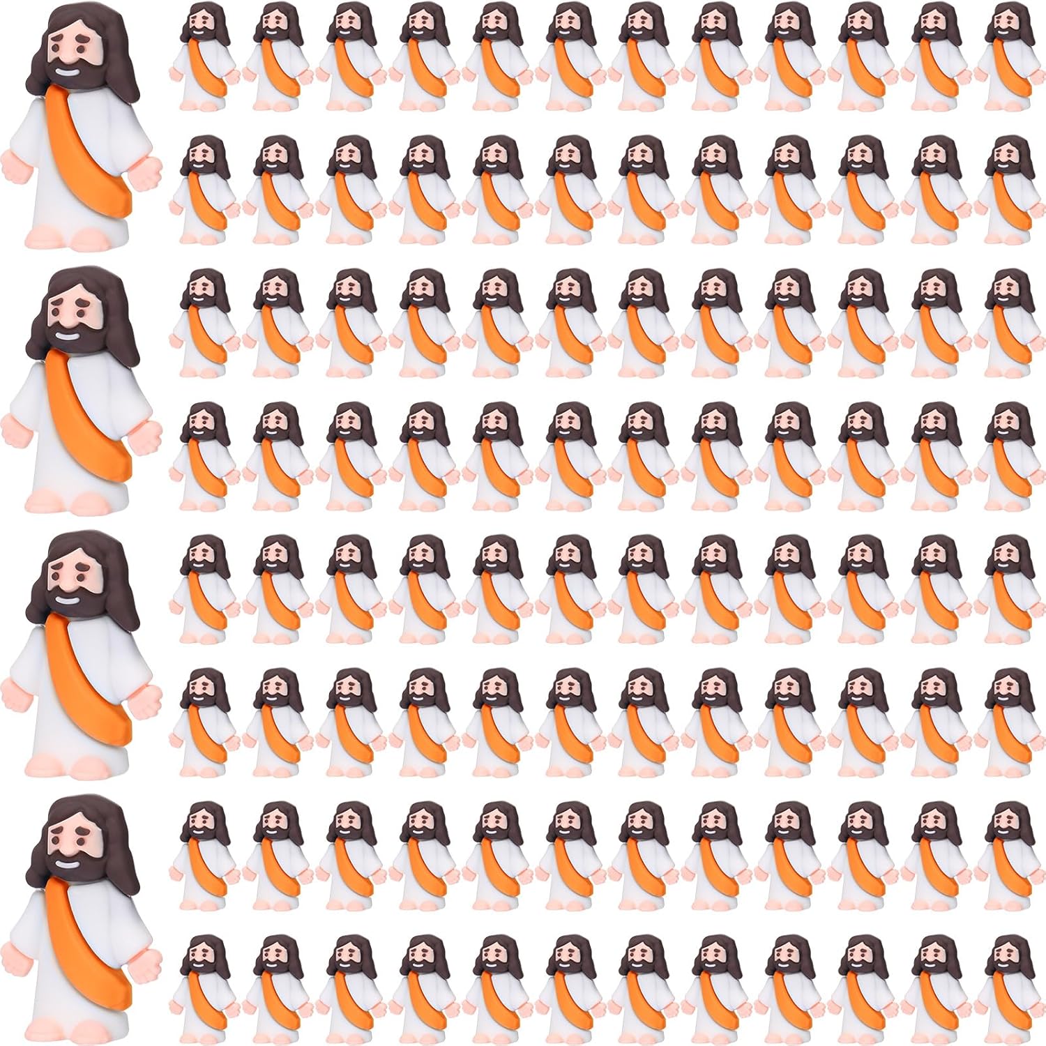 Barydat 200 Pack Mini Jesus Figurines Bulk Tiny Jesus Figures Pocket Rubber Toys to Hide and Seek Christ Savior Religious Party Favors for Halloween Church Sunday School Baptism Gifts(Orange)