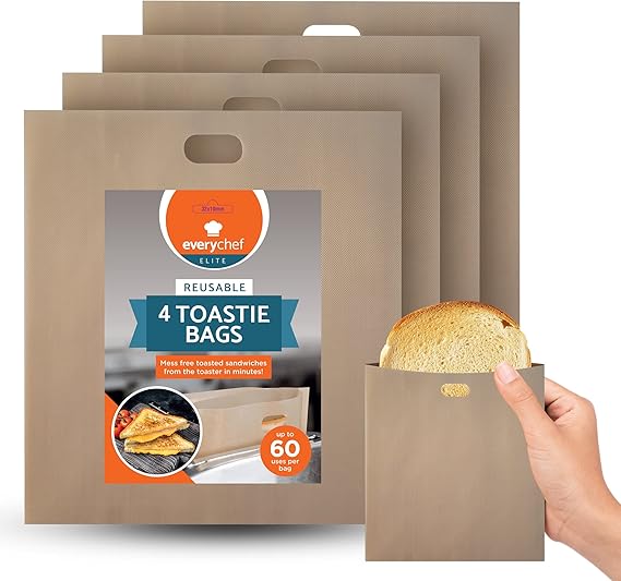 4pk Toastie Bags for Toaster Reusable, MessFree Tasty Toasted Treats Toastie Bags for Toaster