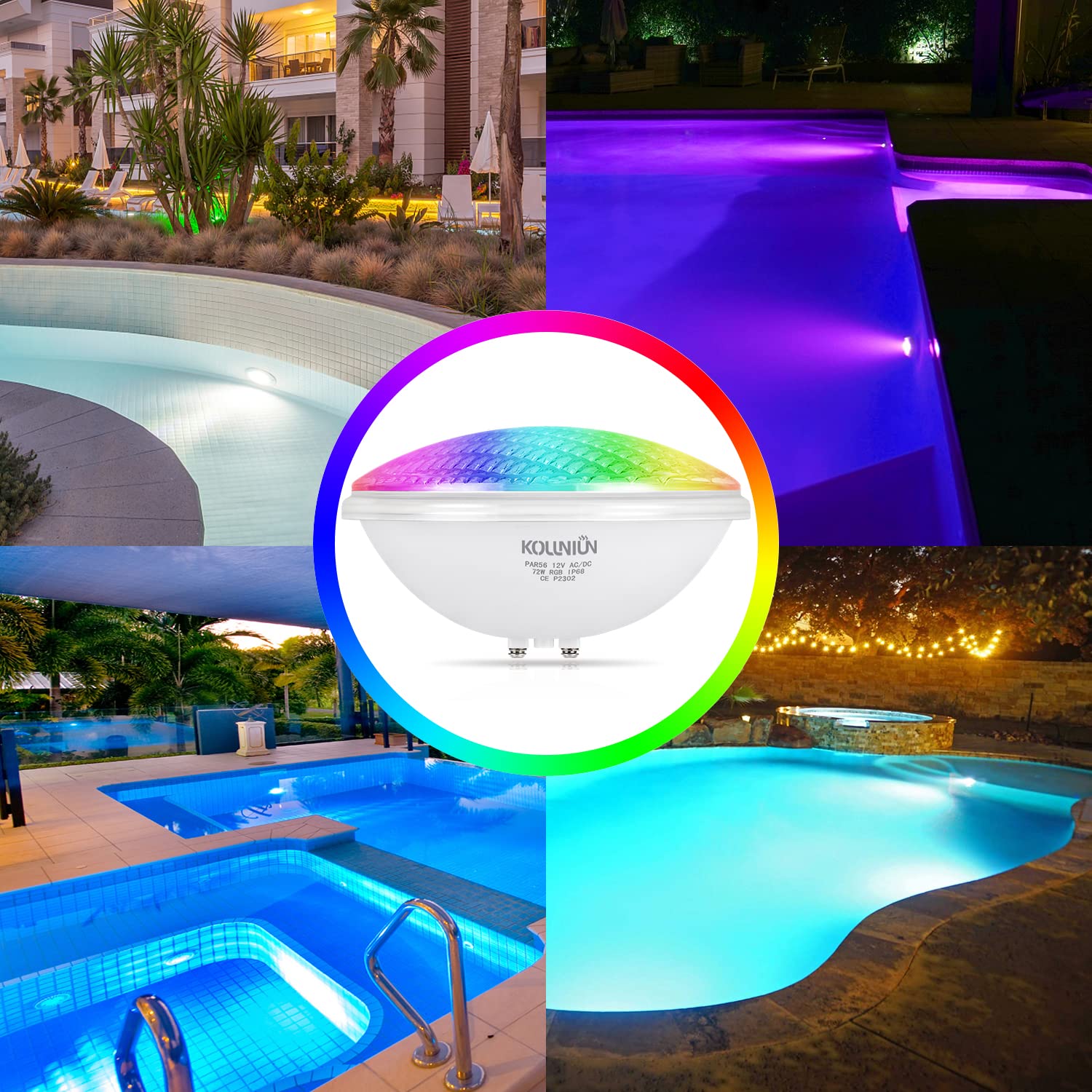 PAR56 LED luce della piscina, 12V AC/DC IP68 lampada impermeabile della piscina, 72W RGB luce di illuminazione per piscine, illuminazione dello stagno, Whirlpool