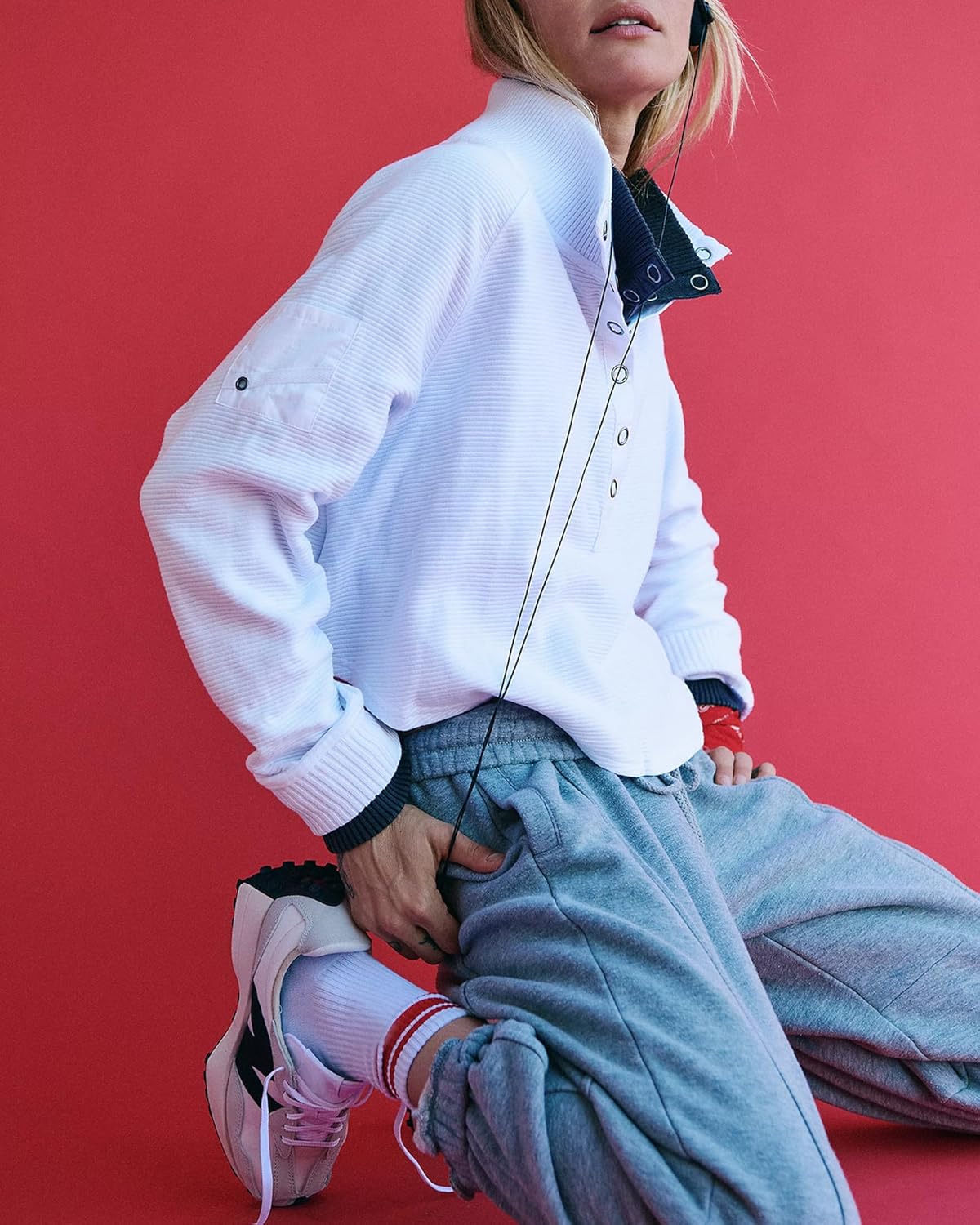 Gacaky Women's Cropped Workout Tops Ribbed Long Sleeves Henley Tee Shirt Dance Clothes Athletic Sports Shirts for Women - Image 2