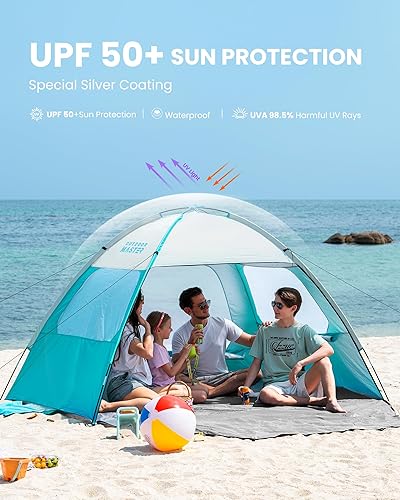 Miniatura 3 de OutdoorMaster Tienda de campaña de playa para 34 personas, refugio de sombra solar fácil de instalar, toldo de playa portátil con protección UV UPF