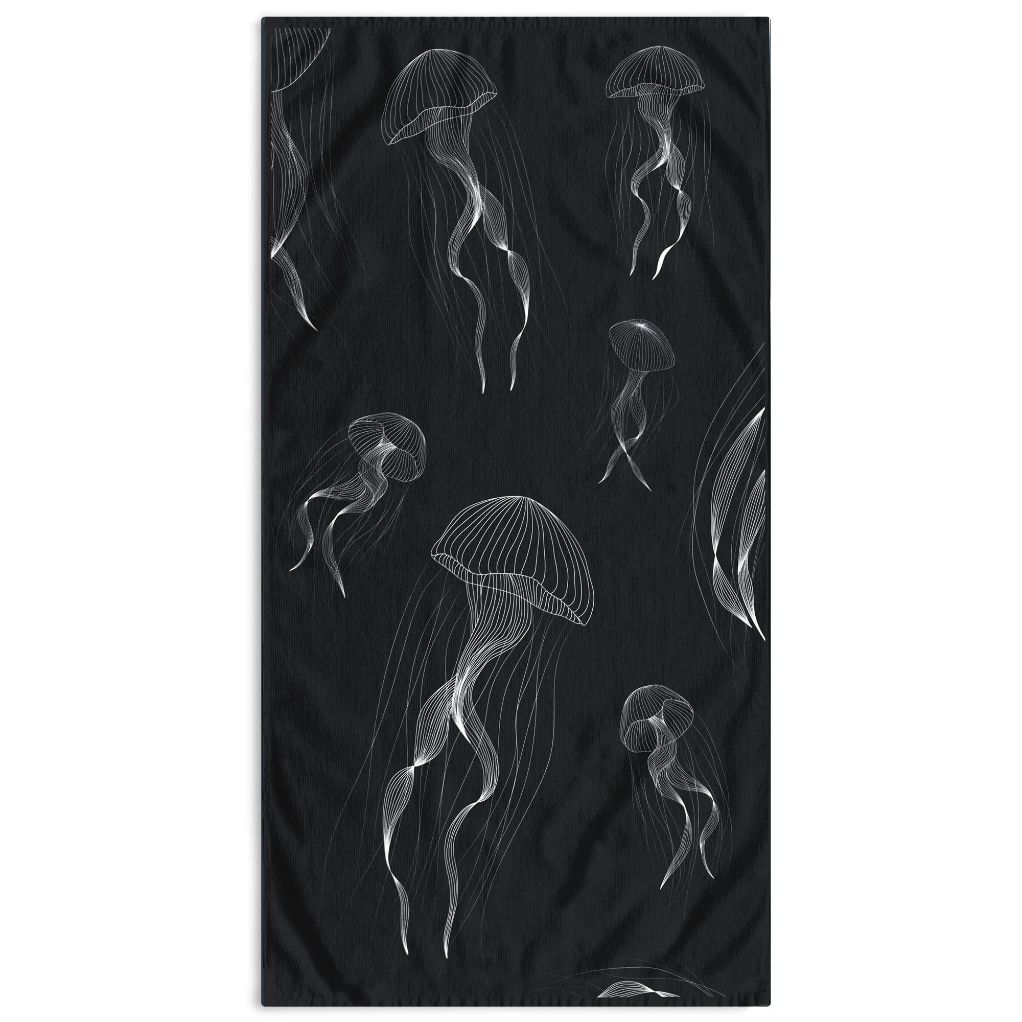 DecoKing Jellyfish Beach Towel Large 90 x 180 cm Cotton Terry Cloth Velour Bath Towel Dark Blue