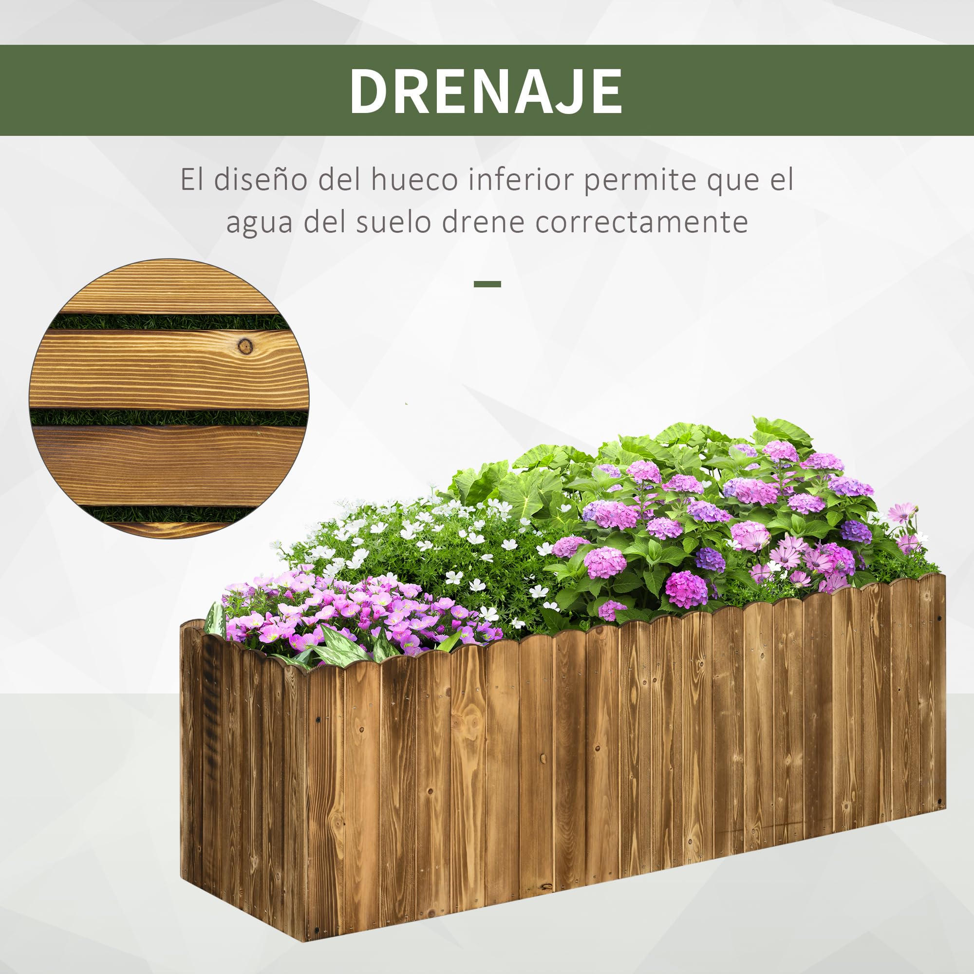 Outsunny Jardinera Exterior Grande de Madera 120x40x40 cm Carbonizada | Huerto Urbano Elevado, Fondo Abierto, Cultivar Plantas Flores Hierba, Macetero Exterior Rectangular, Jardín Terraza