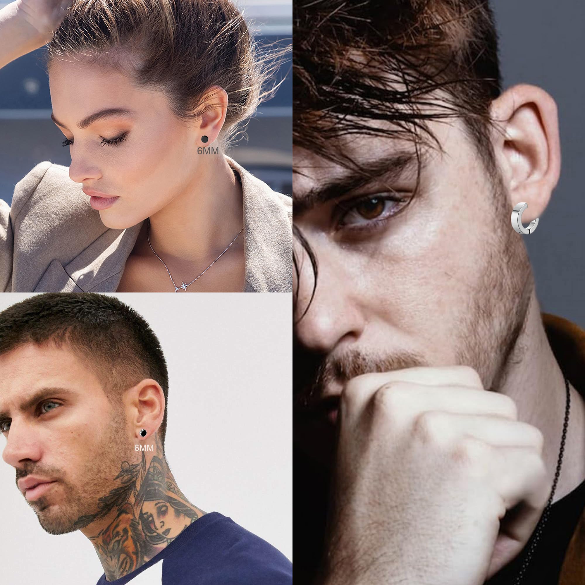 12 par kolczyki magnetyczne mężczyźni bez dziury kolczyki ze stali nierdzewnej koło kolczyk klips nie piercing sztuczne kolczyki czarny srebrny zestaw