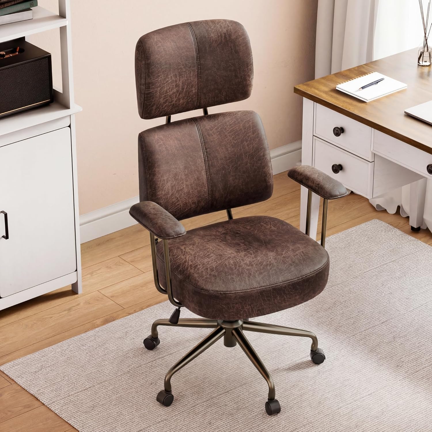Eureka Ergonomic High Back Office Chair with Lumbar Support, Spring Cushion Seat & Mid-Century Modern Brown Design