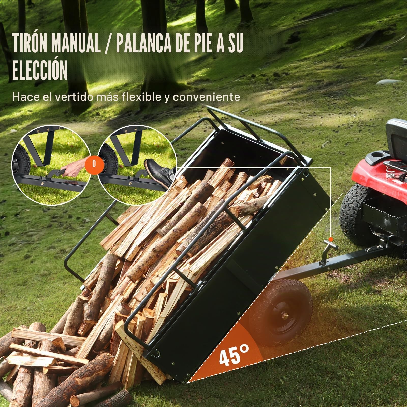 VEVOR Remolque Volquete Capacidad de Carga de 340kg Remolque Utilitario de Jardín Resistente con Laterales Extraíbles Carro de Transporte Volquete de 0,4m³ para Tractor, Cortacésped, ATV, 200x66x76 cm