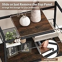 Vista 5 de GOFLAME Mesa consola industrial, mesa auxiliar de sofá con panel extraíble y estante de malla, mesa de vestíbulo de 3 niveles con marco de metal