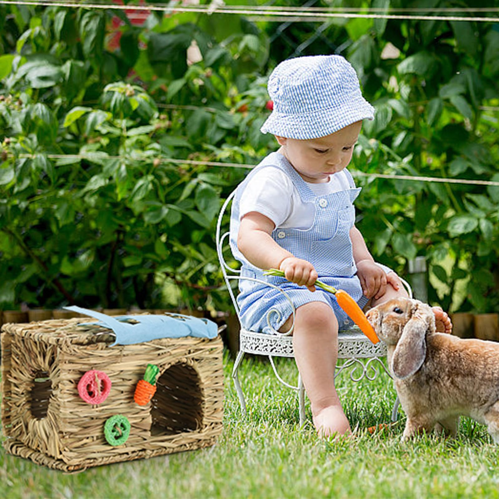 Hamiledyi Natural Grass Bed For Rabbits & Small Pets – Handwoven Chew Toy Ball & Nest – Guinea Pig, Chinchilla, Ferret Bedding & Hideout, 9.1 X 7.1 Inch