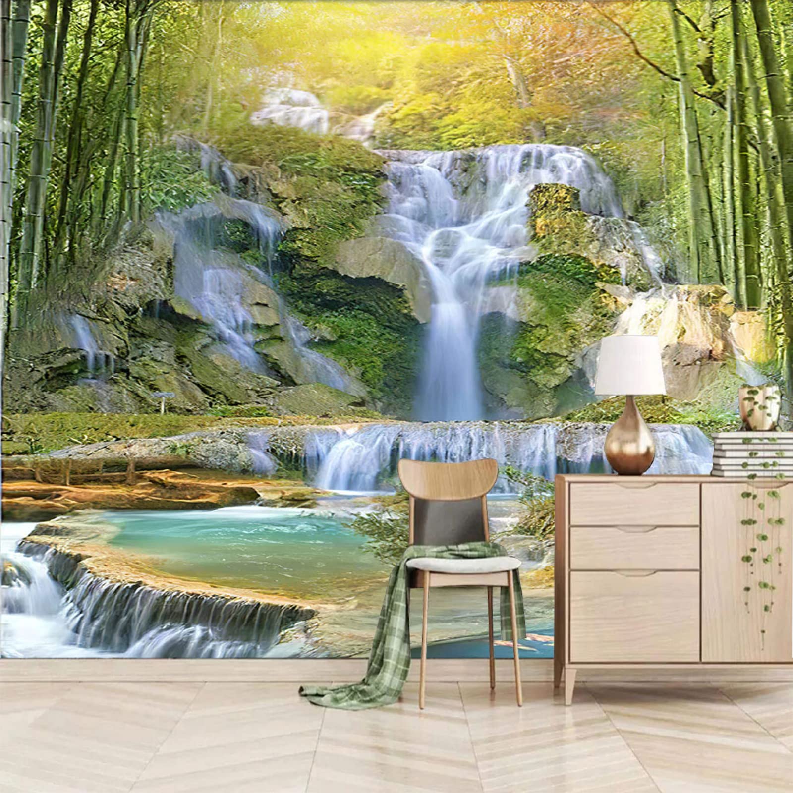 Amazon Wxssln 3d壁紙 森と小川 壁画不織布 壁用写真壁紙 ウォールステッカー 寝室用レストランテレビソファ背景壁装材装飾 0x140cm 壁紙