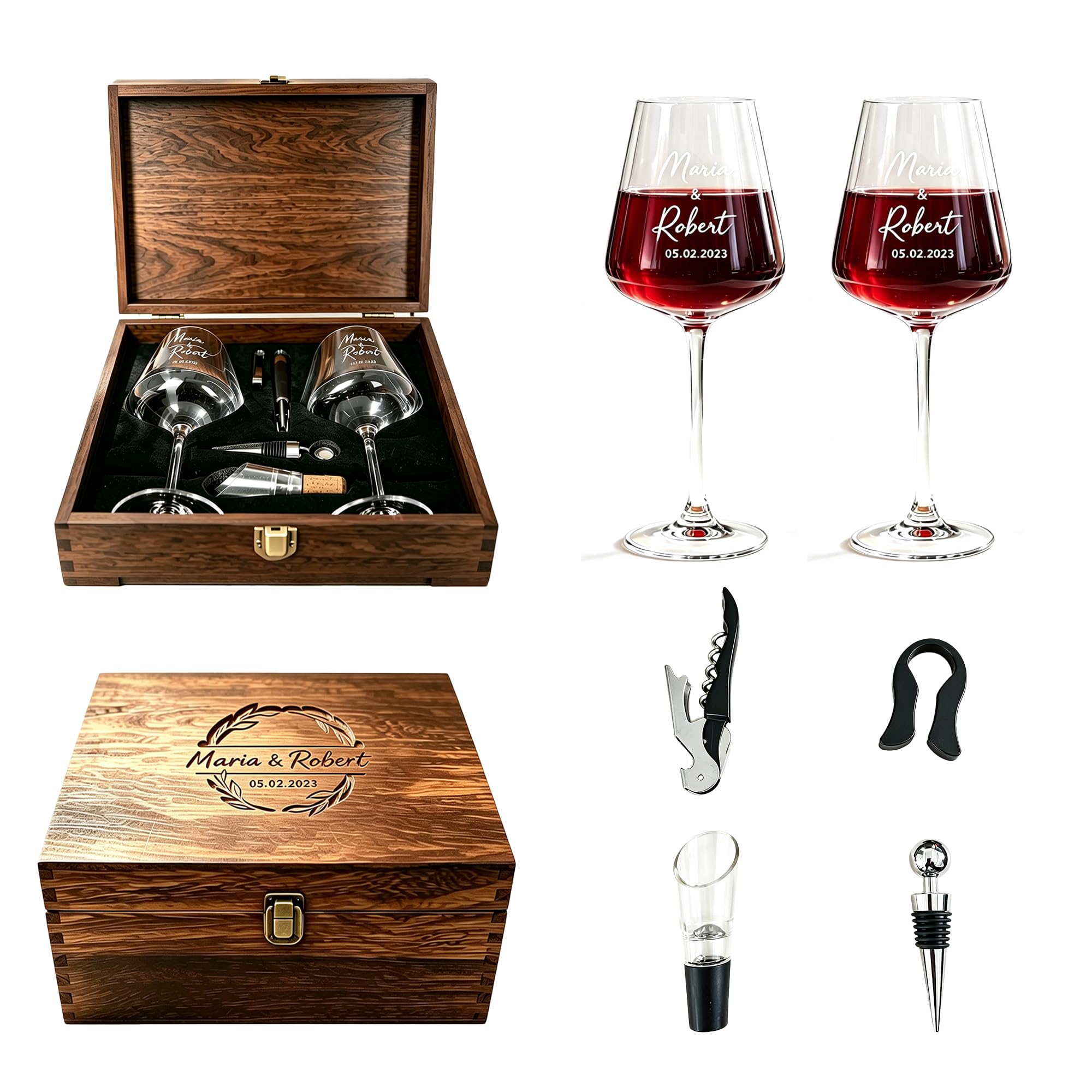 Custom Engraved Stemmed Red Wine Glasses, Wedding Newlywed Gift