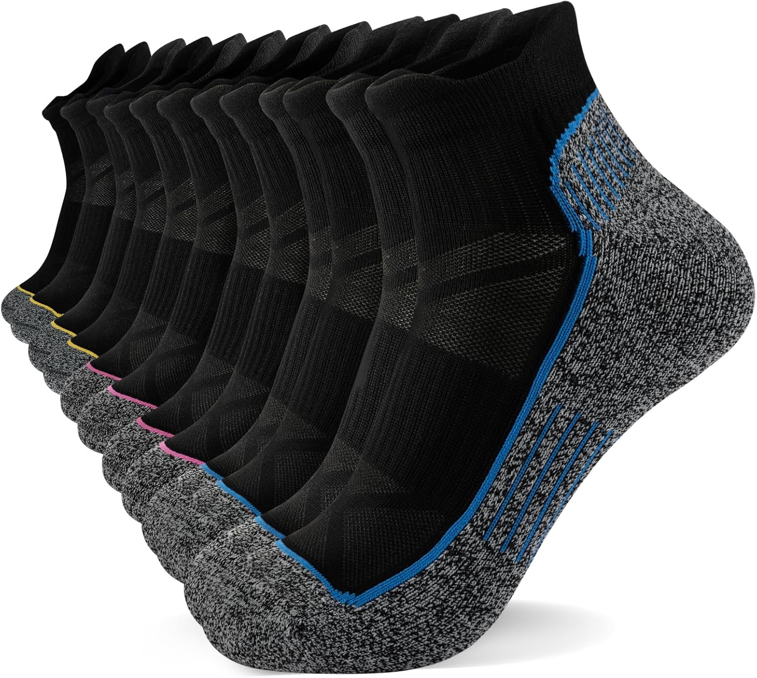 fenglaoda Compression Ankle Socks for Women & Men 6 Pairs– Low Cut Running Socks with Arch Support, Cushioned Sole & Heel Tab