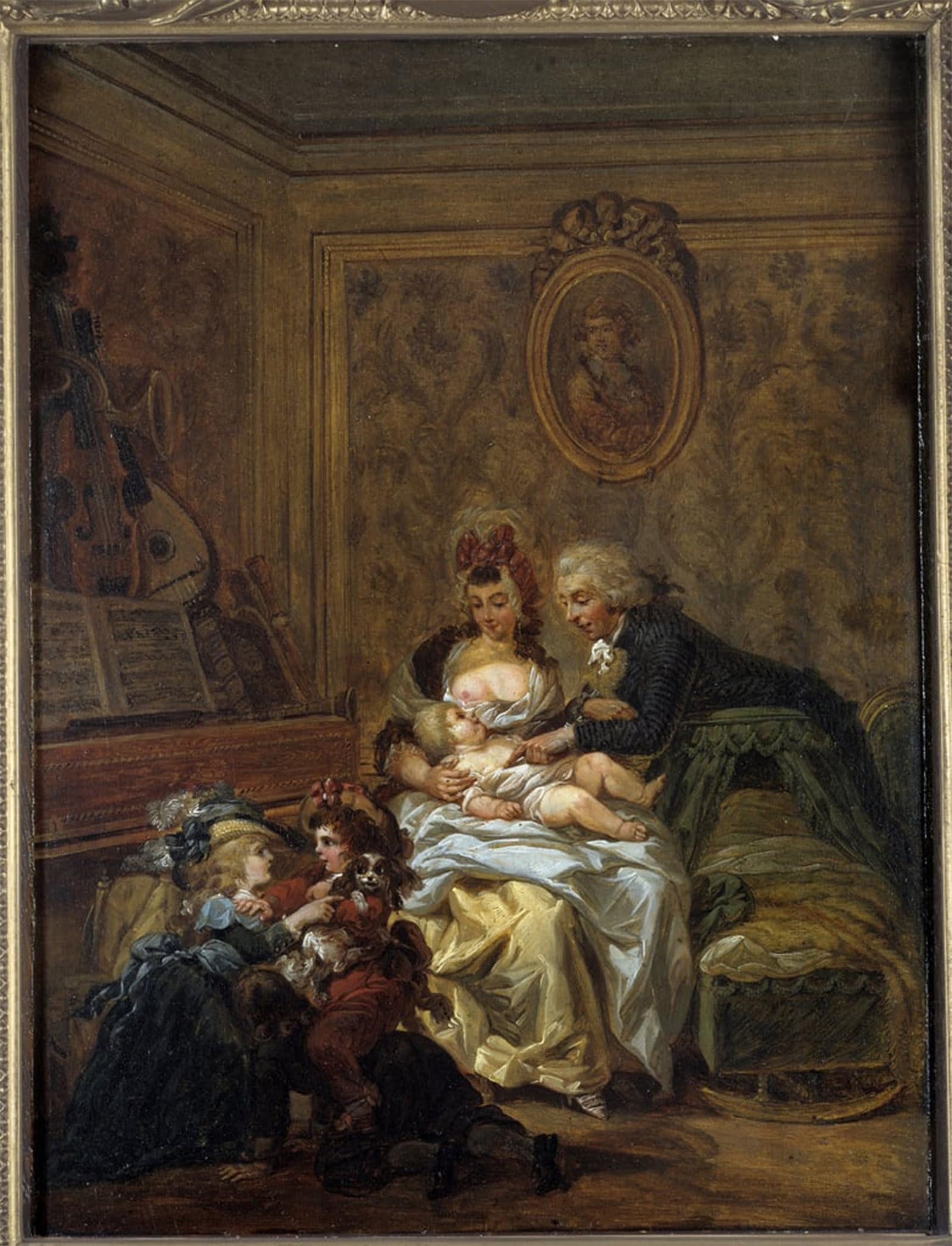 SERENDIPITP Vintage Picture Print on Canvas Wall Art Poster Happy Family Painting by Francois Louis Watteau Artwork Print Poster for Wall Decor 60x90cm