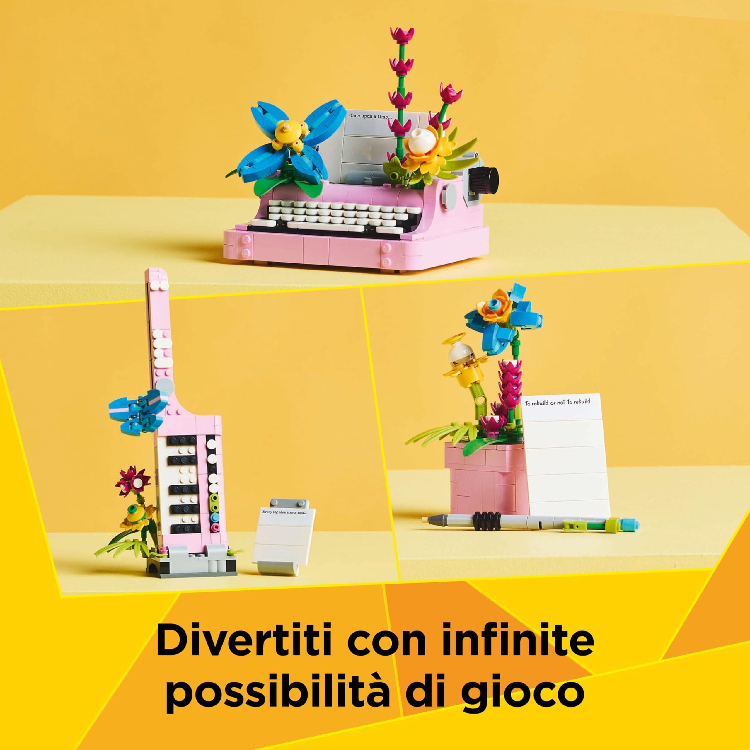 LEGO Creator 3 in 1 Macchina da Scrivere con Fiori Giocattolo - Si Trasforma in Keytar o in Vaso di Fiori con Penna e Taccuino - Regalo di Compleanno Creativo per Bambine e Bambini da 8 Anni - 31169