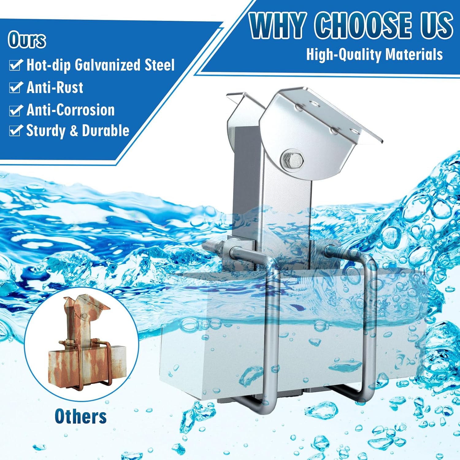 4 Pack Boat Trailer Bunk Brackets Kits Hot Dip Galvanized Carbon Steel Adjustable Swivel Top 2 x 2 x 10 Inch Square Tubes Bunk Brackets Kits for Ski, Fishing Boat or Sailboat Trailer