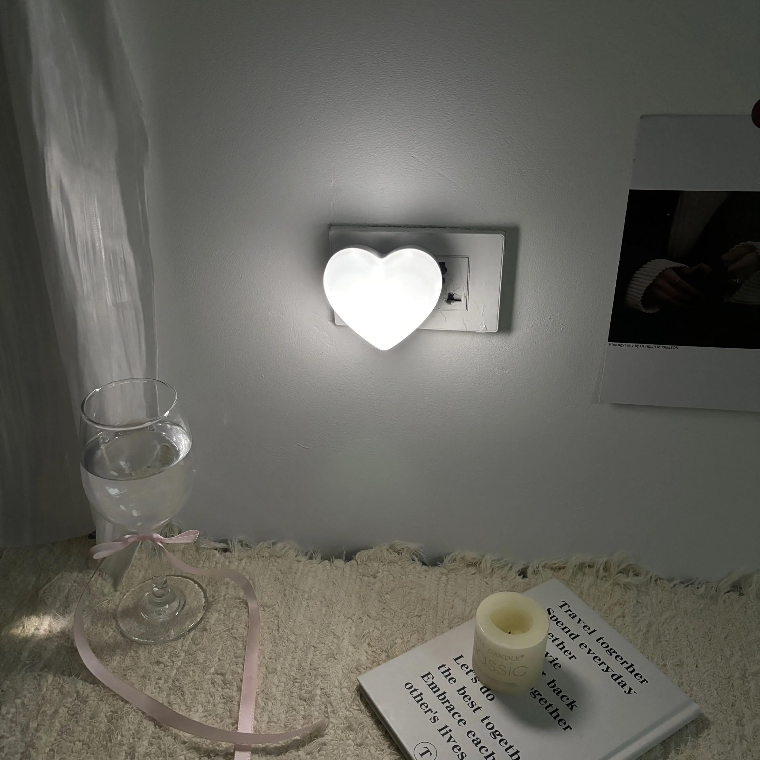 Night Lights for Bathroom Plug-into Wall - Smart Dusk to Dawn Sensor Cute Heart LED Nightlight Plug in