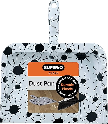 Splash Design - Recogedor resistente con estampado de salpicaduras en blanco y negro para el hogar, escoba de cocina Superio