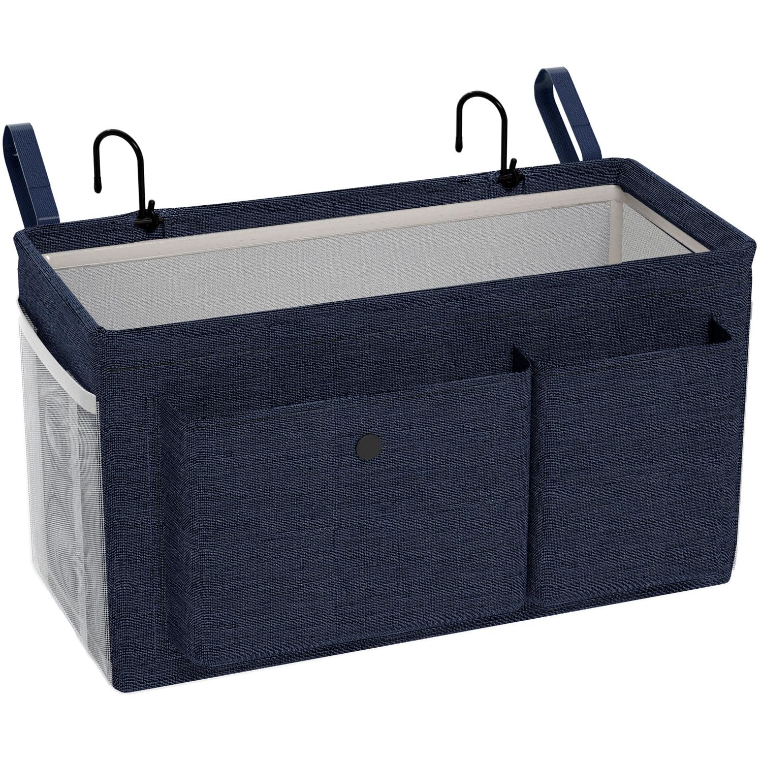 Edudif Navy Bedside Caddy Bedside Organizer With Fixed Straps & Water Bottle Holder, Bunk Bed Caddy Ideal For Home, Dorm, Hospital, Crib, Versatile Bedside Storage Solution (Navy)