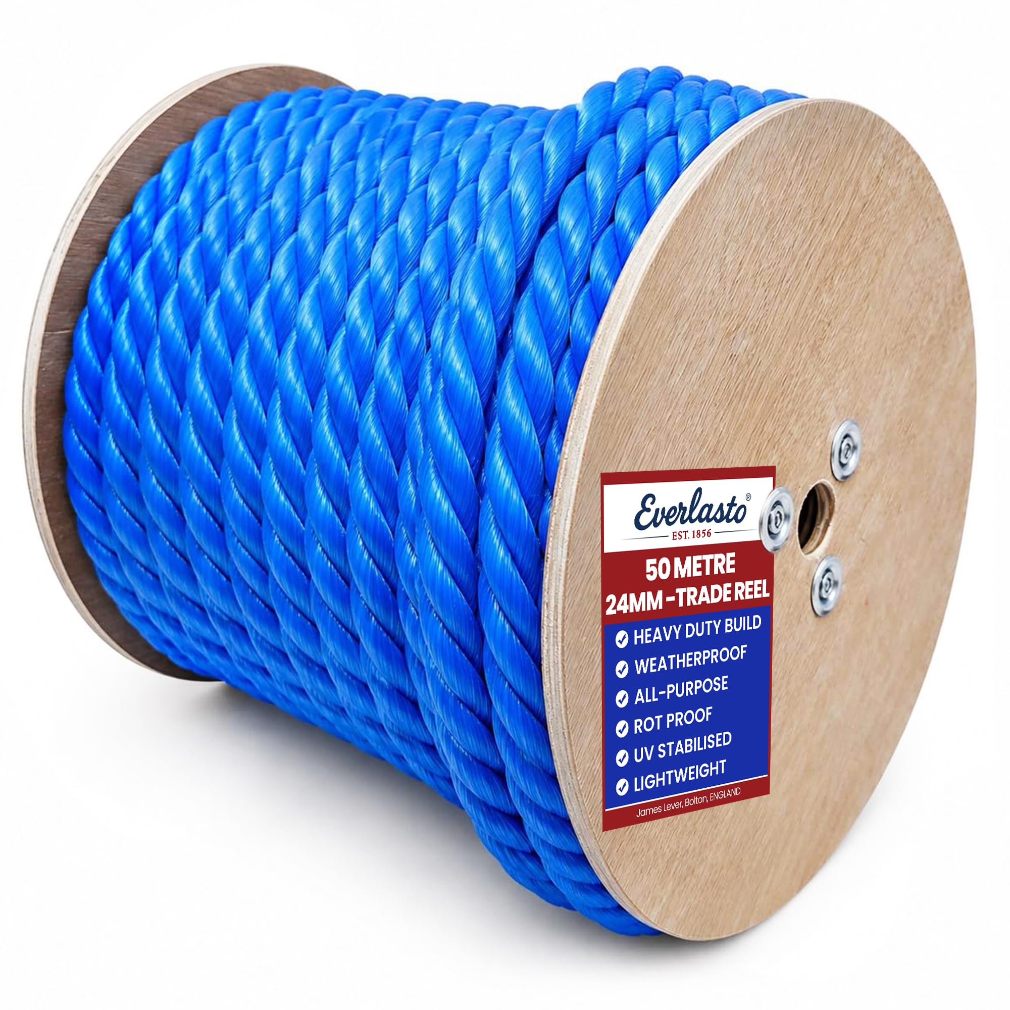 50M Trade Reels - Everlasto Blue Polypropylene Rope 6mm 8mm 10mm 12mm 14mm 16mm 20mm 24mm (24MM)
