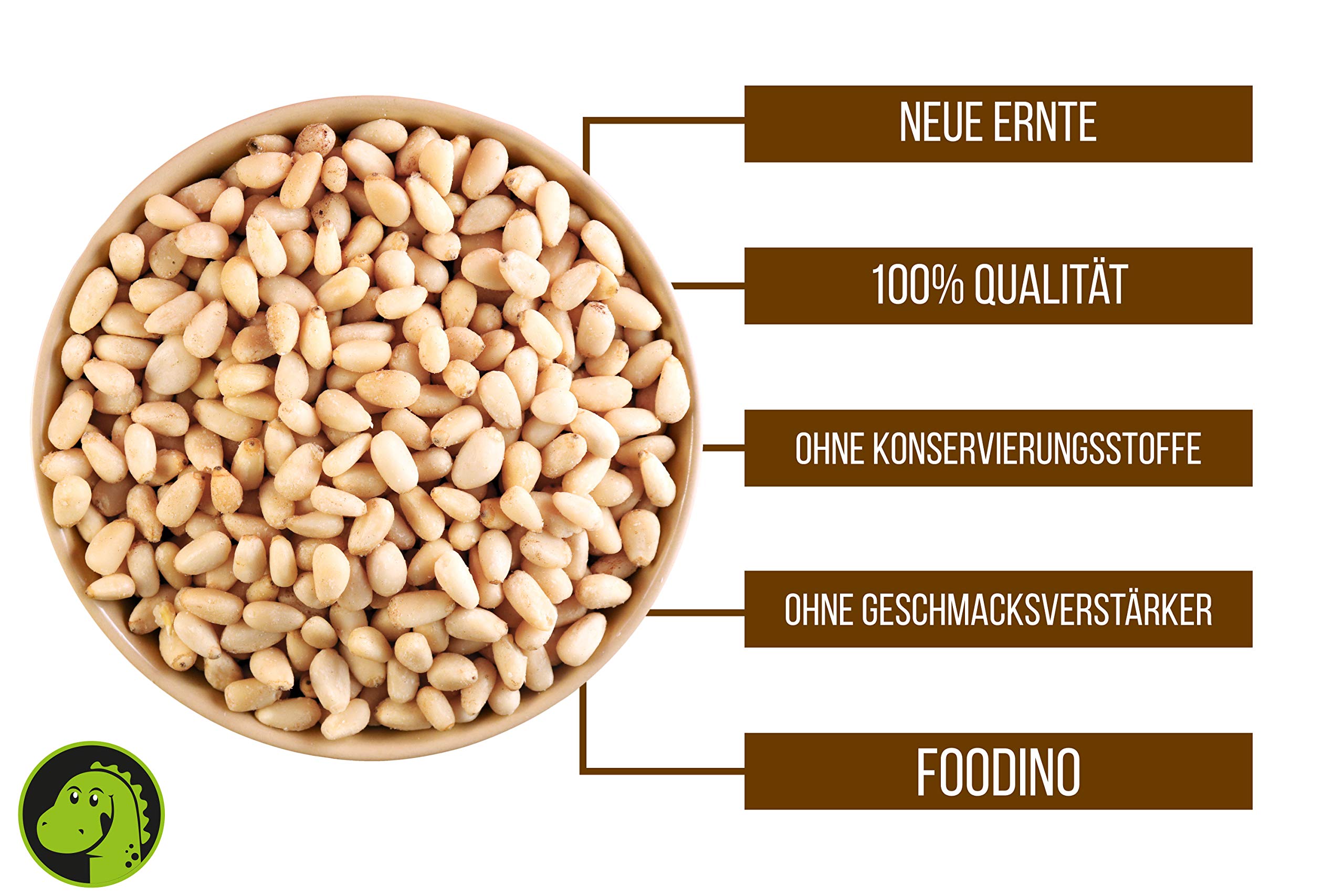 Pinienkerne naturbelassen ungeröstet ungesalzen roh Pinien Kerne ganz ungeschwefelt geschält ohne Haut 100% Natural 500g - 5kg wiederverschließbar Premium Qualität FOODINO (1kg)