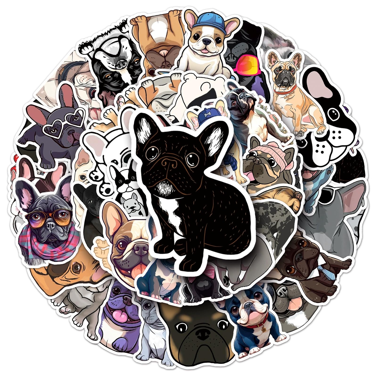 French Bulldog Stickers for Laptop(50 PCS),Gift for Children Teens Adults Girl Boys,French Bulldog Waterproof Stickers for Skateboard,Bike,Phone,Computer,Luggage Water Bottle Guitar Motorcycle
