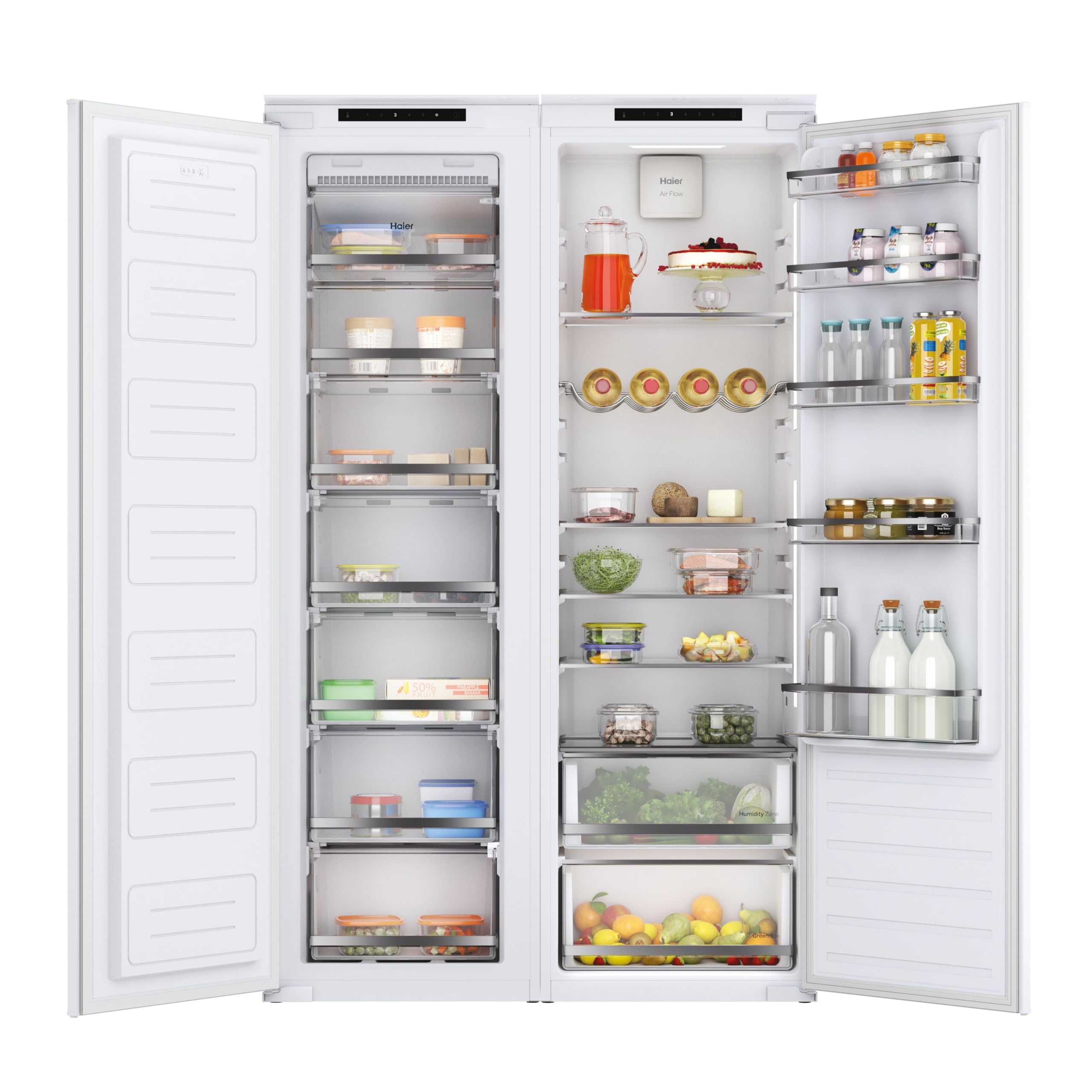 Haier HAMS518EW, Frigorífico Monopuerta Integrable, 2 Cajones, 5 Baldas, 4 Balconeras, Ancho 54cm, Alto 177cm, Capacidad Total 319L, Iluminación LED, Panel de Integración No Incluido