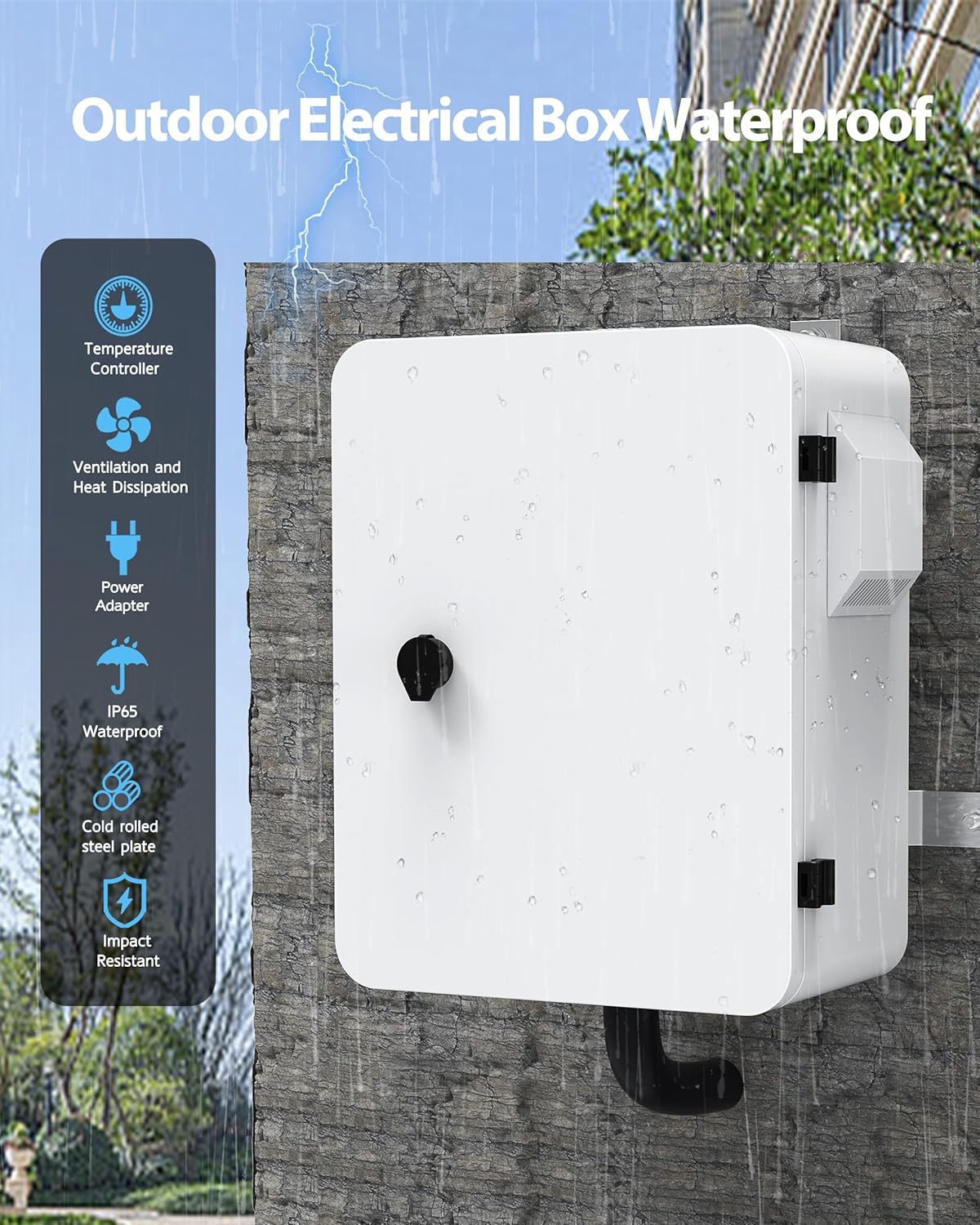 Outdoor Electrical Box with Thermostat and Fan, Precise Temperature Control 0.1°F, IP65 Water Resistant Rating, Galvanized Steel, Aluminum Rear Beam(17.7" x 13.8" x 7.9") - Image 2