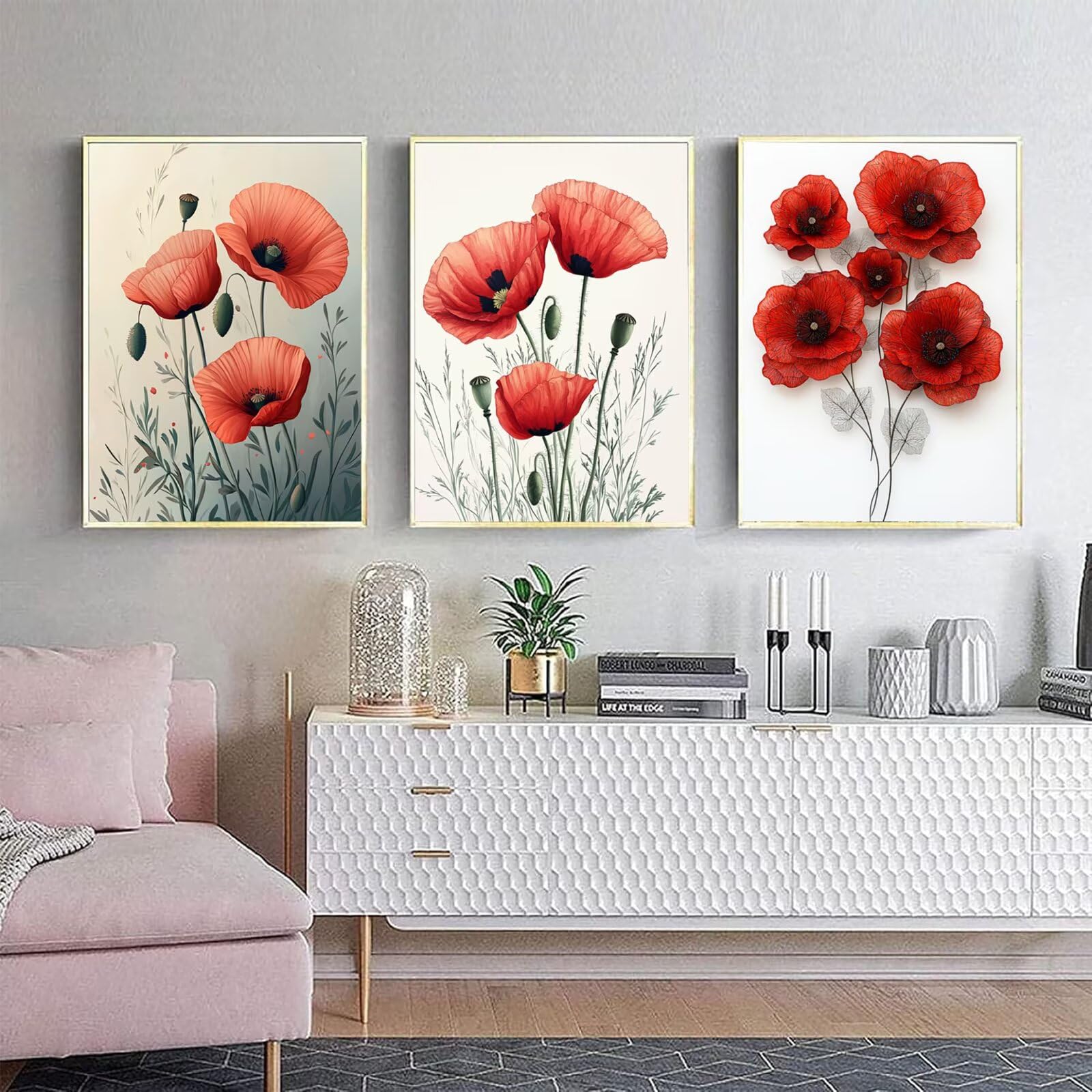 Generico Cnyaunfi 3 Pezzi Fiore Pittura Diamante Fai-Da-Te, 5D Beige Diamond Painting Kit Completo per Hobby Creativi Adulti, Per La Decorazione Della Parete Di Casa 60x80cm YF-3509