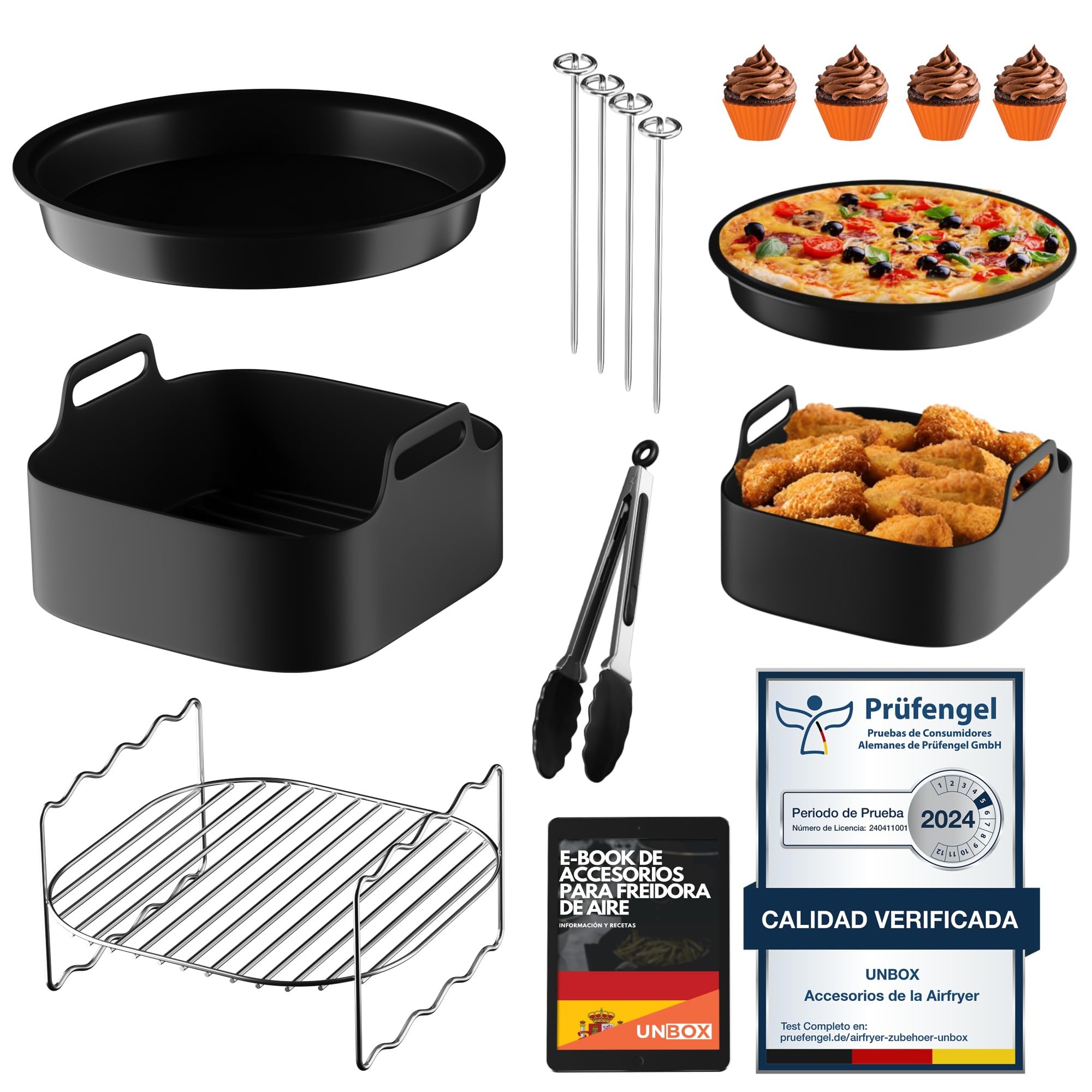 UNBOX Accesorios para Freidora de Aire COSORI 6L, 6,2L, 6,4L - Accesorios Airfryer Cuadrada para Cecotec 8L - Con Molde de Silicona y Ebook de Recetas