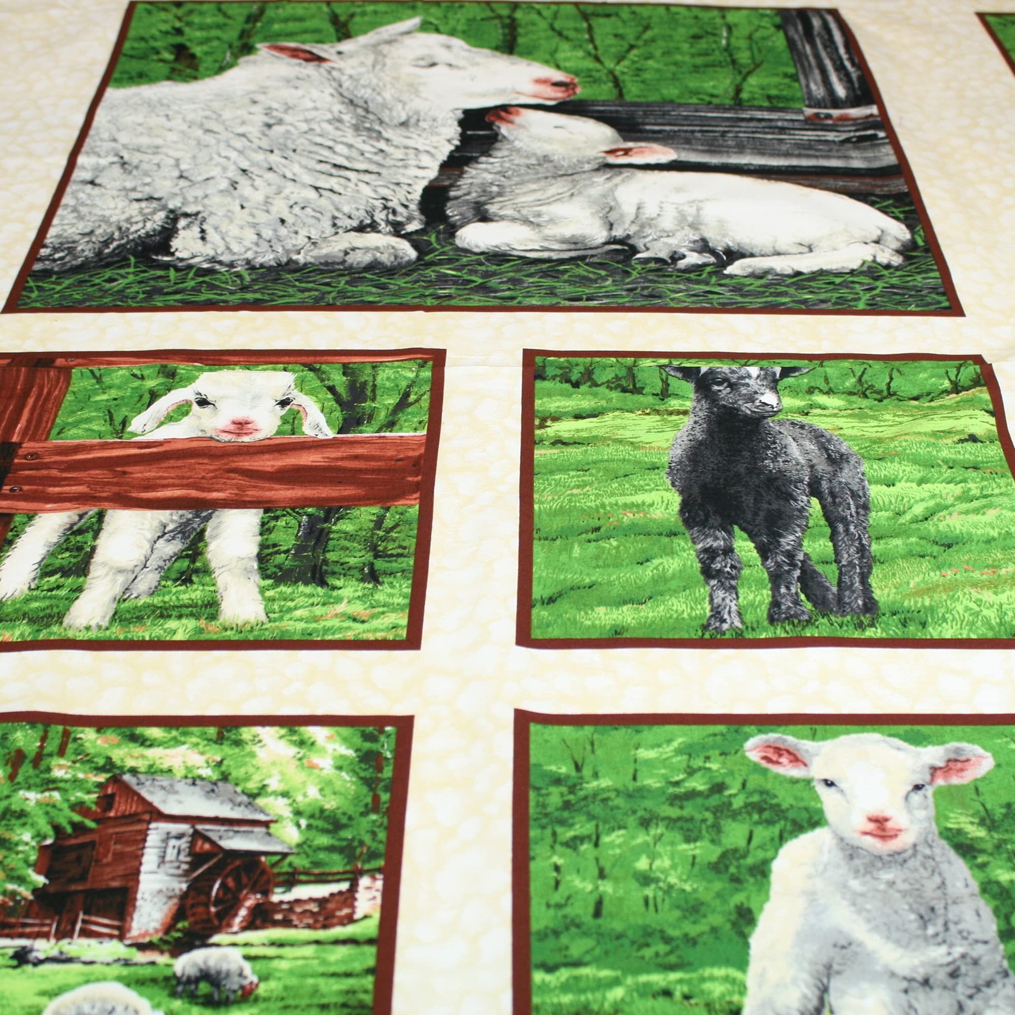 Farm Sheep 100% Cotton Quilting Fabric Panel by Exclusively Quilters 63cm Length
