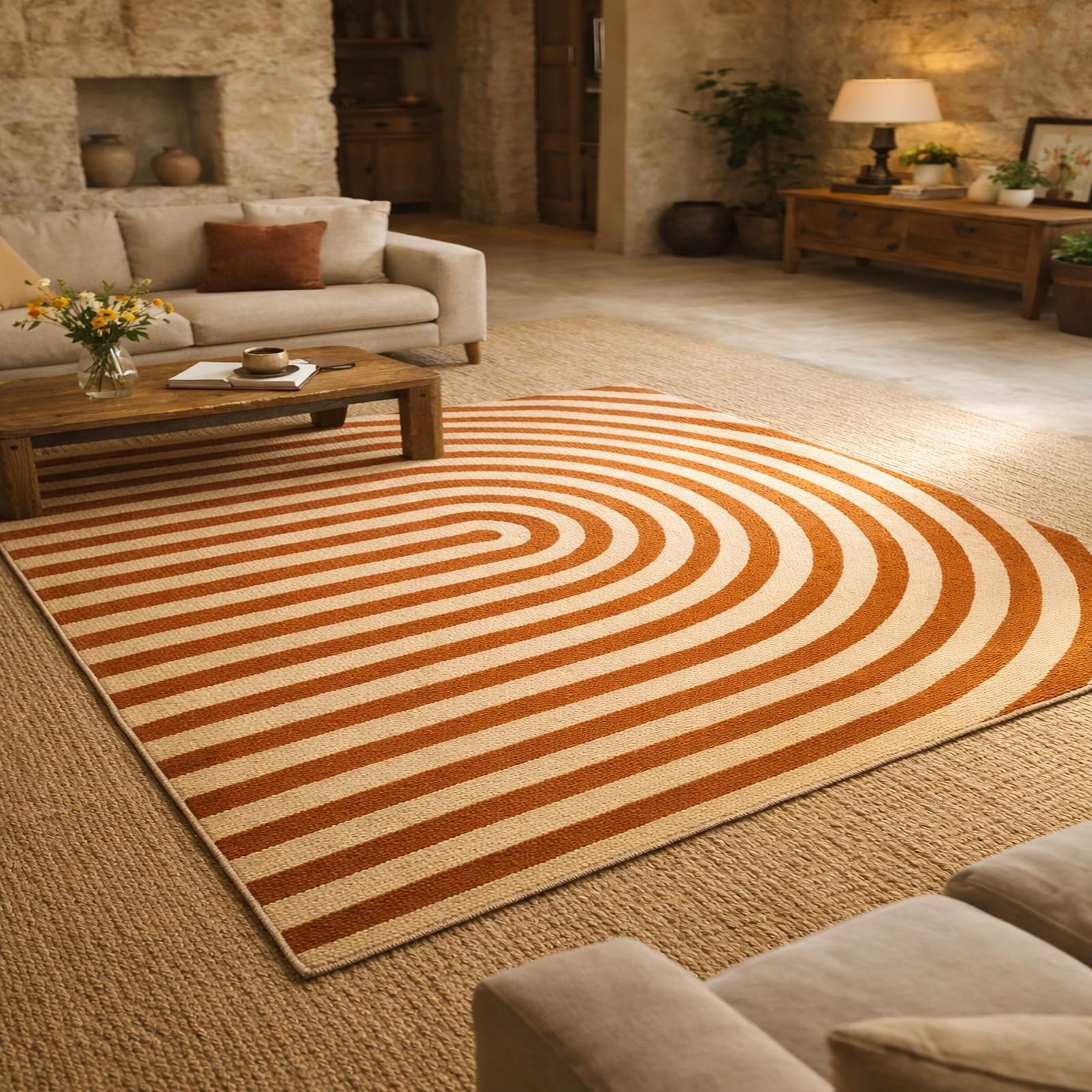 Tapis moderne abstrait rouge terre cuite lavable 110x180 cm