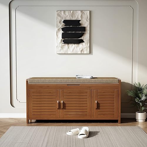 Miniatura 3 de WILK - Armario de almacenamiento de zapatos y zapatero, banco de entrada, pasillo, sala de estar con almacenamiento oculto, color marrón, 38.5