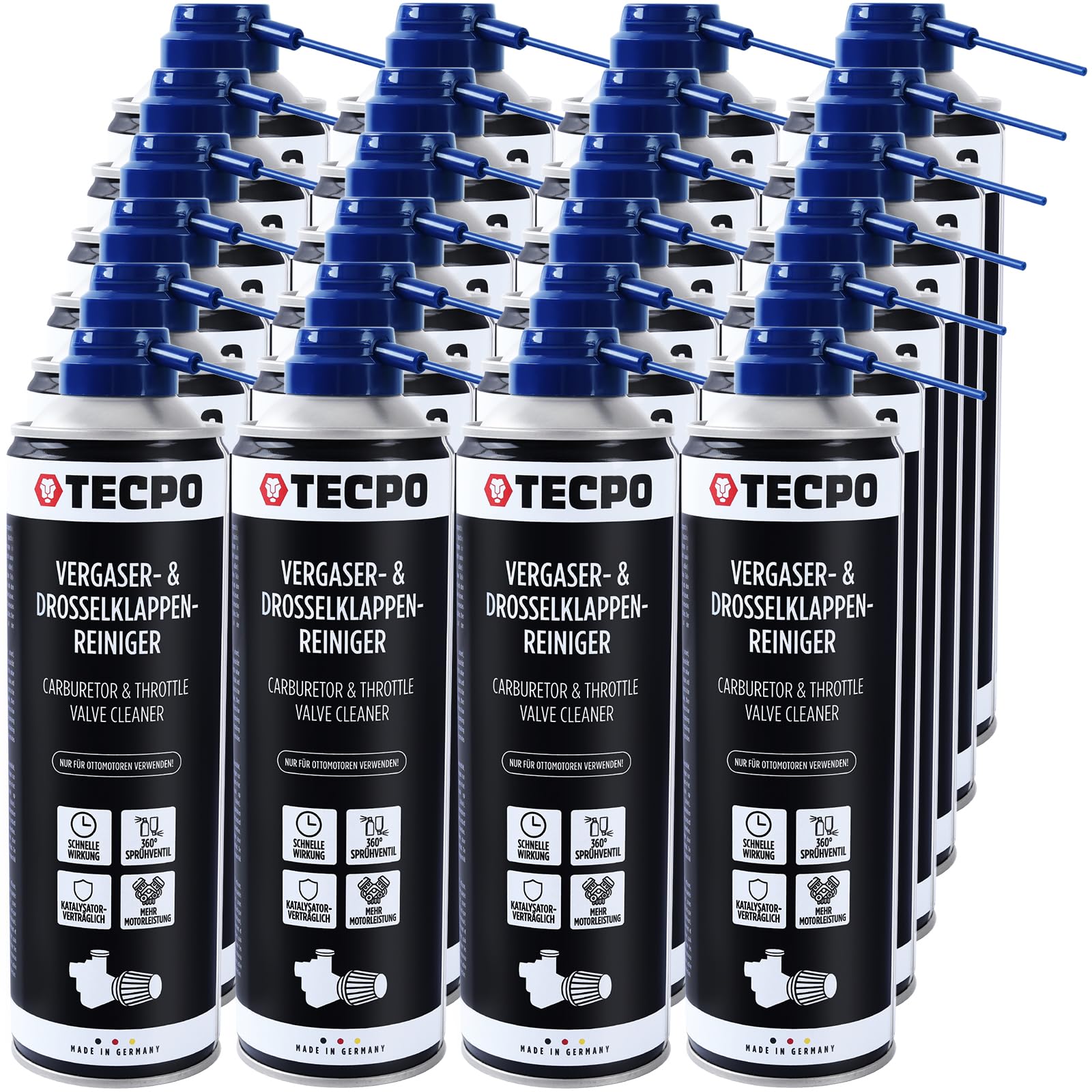 TECPO Limpiador de carburadores y válvulas de mariposa, 24 x 500 ml, disolvente AGR, limpiador de válvulas de carburador, inyectores, limpiador de boquillas, limpiador de aspiración