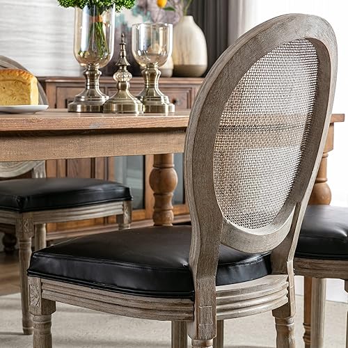 Miniatura 59 de chairus Juego de 2 sillas de comedor de ratán de granja, sillas de campo francesas de cuero con respaldo redondo, sillas laterales ovaladas para