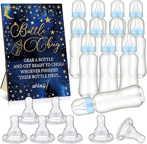 Vista 10 de TrelaCo Safari Cool Baby Shower Games Bottle Chug Sign Wooden Jungle Animals Set de regalo para revelación de género suministros de fiesta y 12 Verde