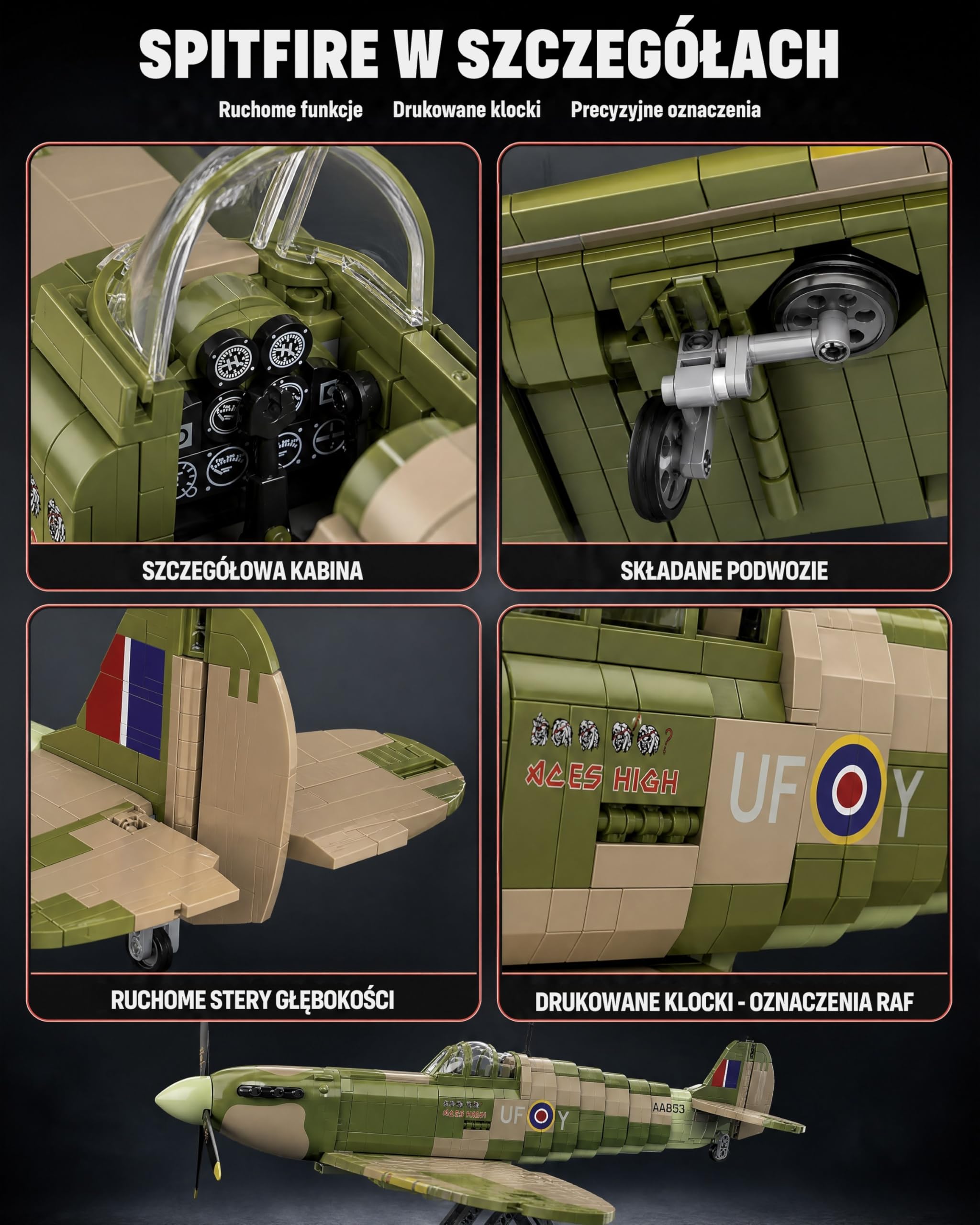 Revell Brick System 00962 Iron Maiden Spitfire MK.II Aces High - zestaw modeli cegieł - skala 1:18 niezabudowana, długość 52,5 cm, ponad 2500 sztuk, zawiera figurkę Eddiego, stojak ekspozycyjny i