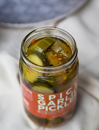 Miniatura 6 de The People's Provisions - Pepinillos picantes de ajo de 16 oz - Chips de pepinillo de ajo picantes crujientes, picantes y de corte grueso (paquete