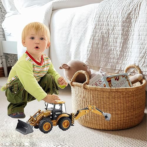 Miniatura 5 de Retroexcavadora, excavadora, camión, juguetes para niños, 150, construcción de vehículos de ingeniería de metal, tractor, colección de modelos,