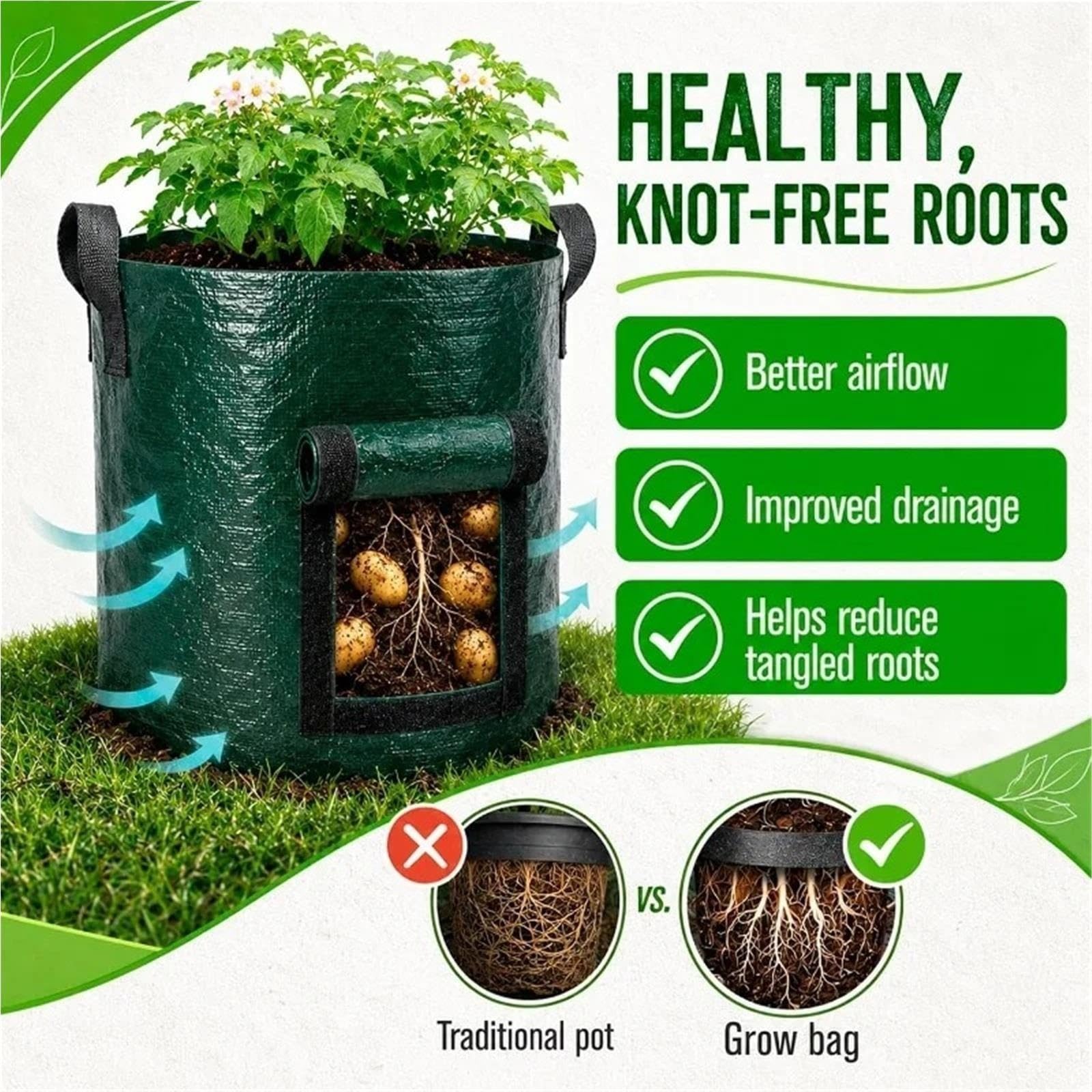 Stofftopf 7/10 Gallonen Kartoffelzuchtbeutel | Mit Klappfenster und Griffen(7 Gallon,3PCS)