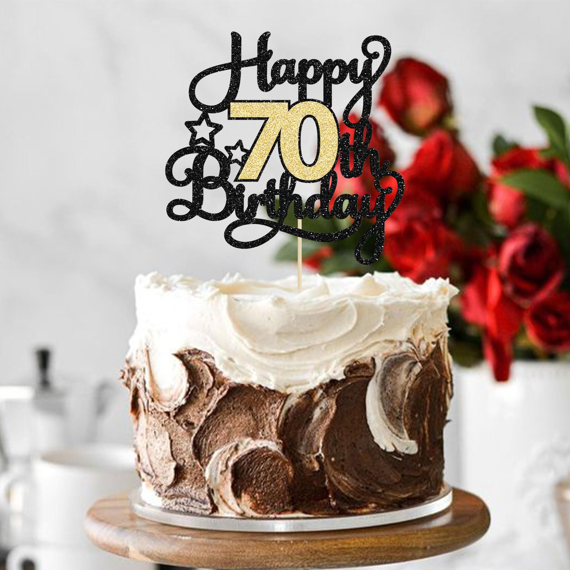 1 Stück Happy 70th Birthday Cake Topper Glitter Cheers to 70 Years Cake Topper 70 Fabulous Cake Decoration for Happy 70th Birthday Anniversary Party Cake Decorations Supplies Black Gold