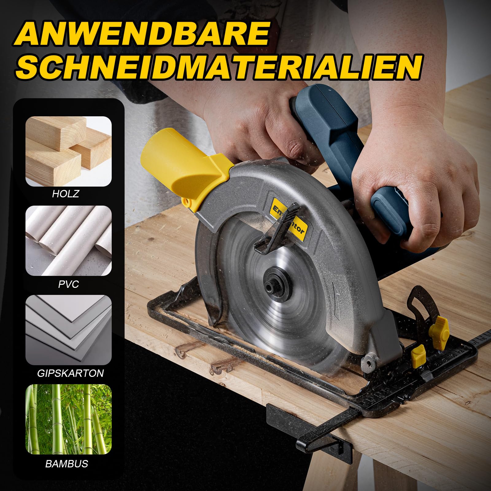 ENVENTOR Kreissäge, 1400W, Reiner Kupfermotor, 1 Sägeblätter(185mm, 24T)