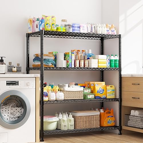 Miniatura 5 de REIBII Estantería de alambre, estantes de almacenamiento, estantes de metal, estantes resistentes, estantes ajustables de almacenamiento de garaje,