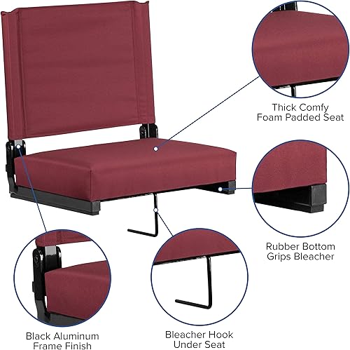 Miniatura 9 de EMMA + OLIVER Juego de 2 500 lb. Silla ligera de estadio con asiento ultra acolchado, color granate