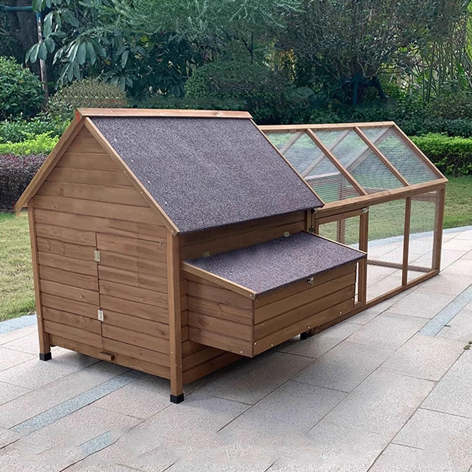 Pollaio per Galline Da Esterno Grande in Legno 2 Taglie Gabbia per Galline Con Rete in Metallo E Porte Multiple Pollaio Di Lusso Vassoio per Cassetto(Natural,286 * 129 * 117CM)