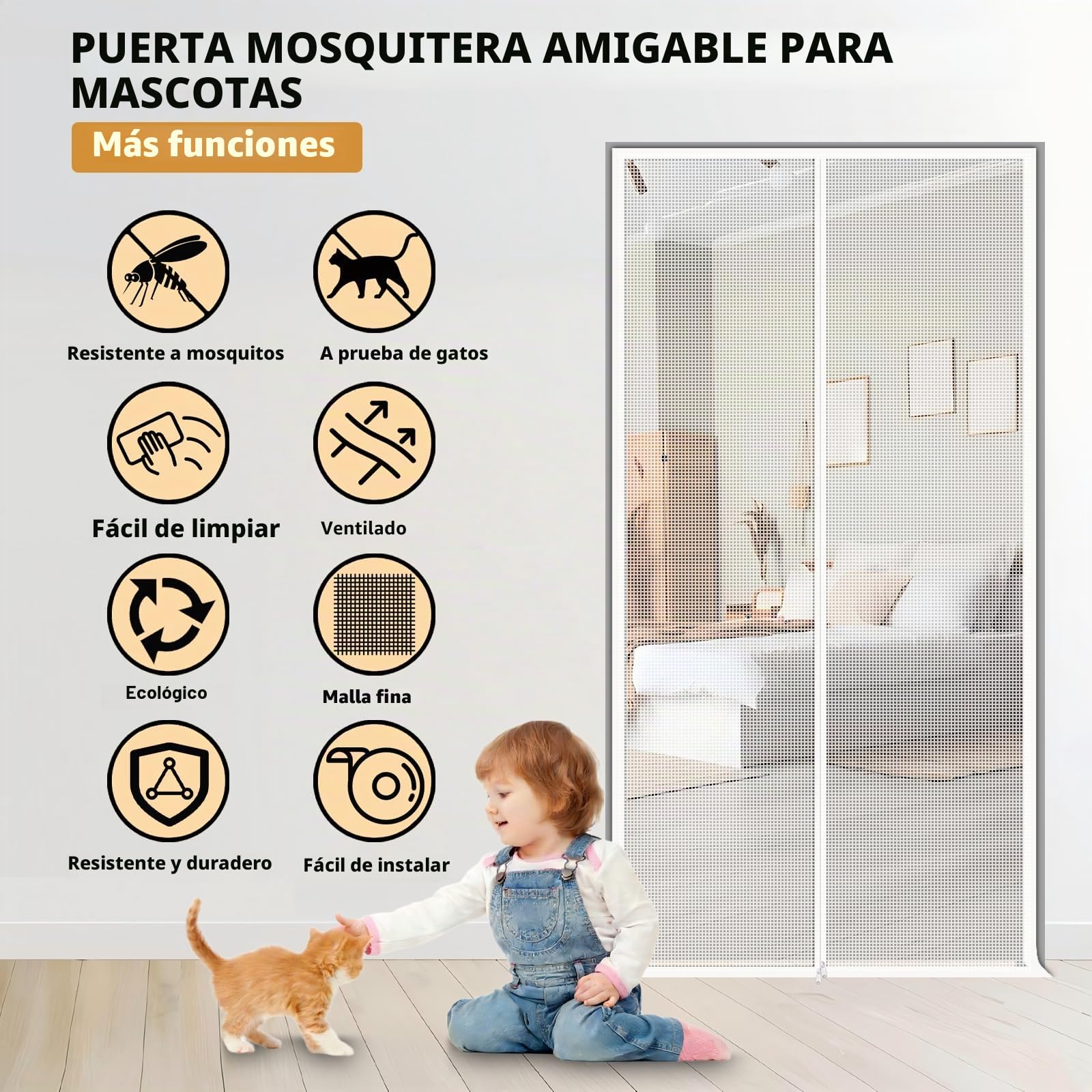 Puerta de Mosquitero Personalizable para Gatos, hasta 300x300cm Puerta de Mosquitero DIY con Cremallera, Protege de Mascotas y Moscas
