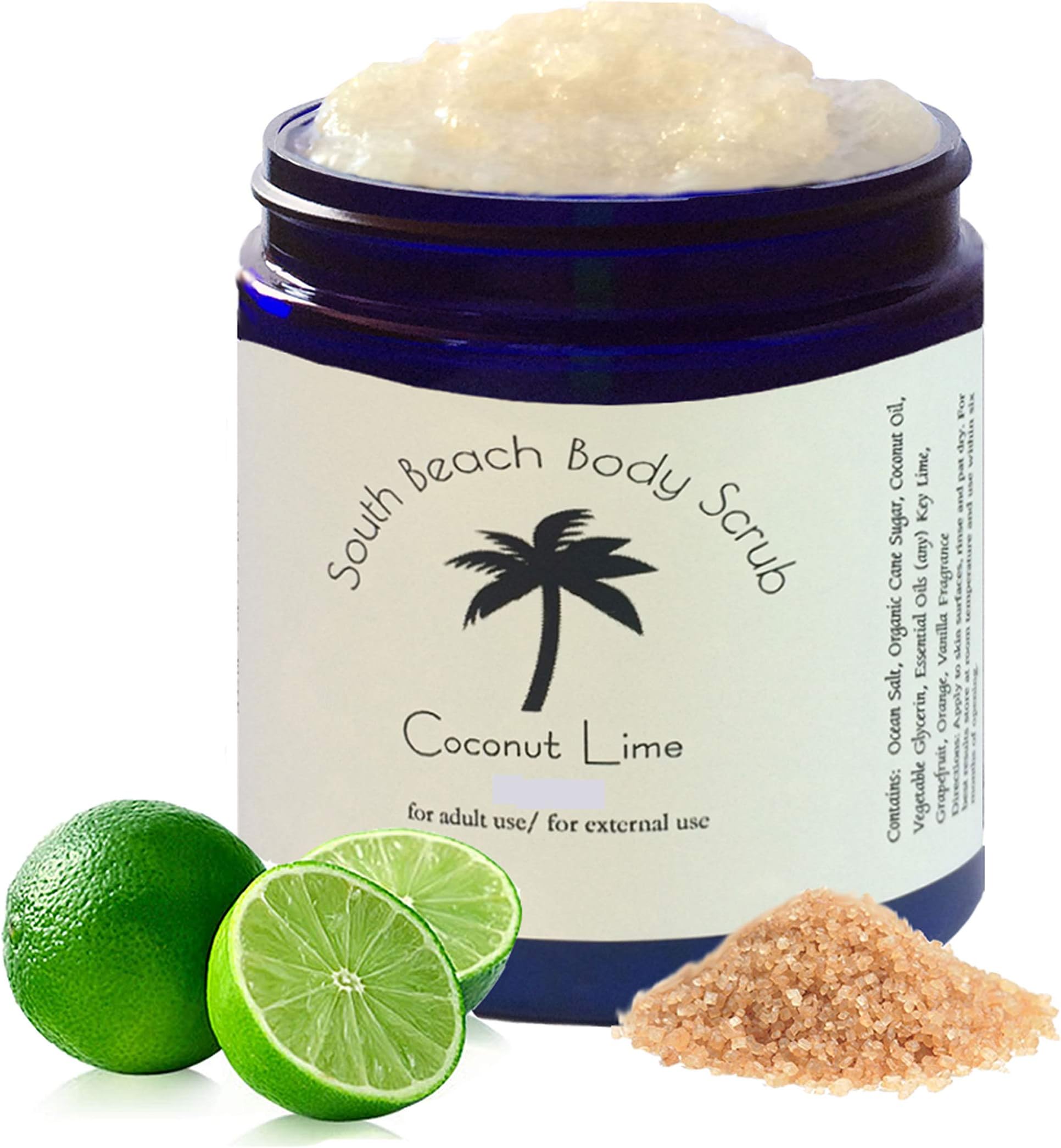Scented Accented South Beach Body Scrub Coconut Lime Infused Essential Oil Fresh-Made Blended Body Scrub, Body Polish, Vegan Cruelty-Free Gentle Skin-Cell Exfoliation and Aromatherapy