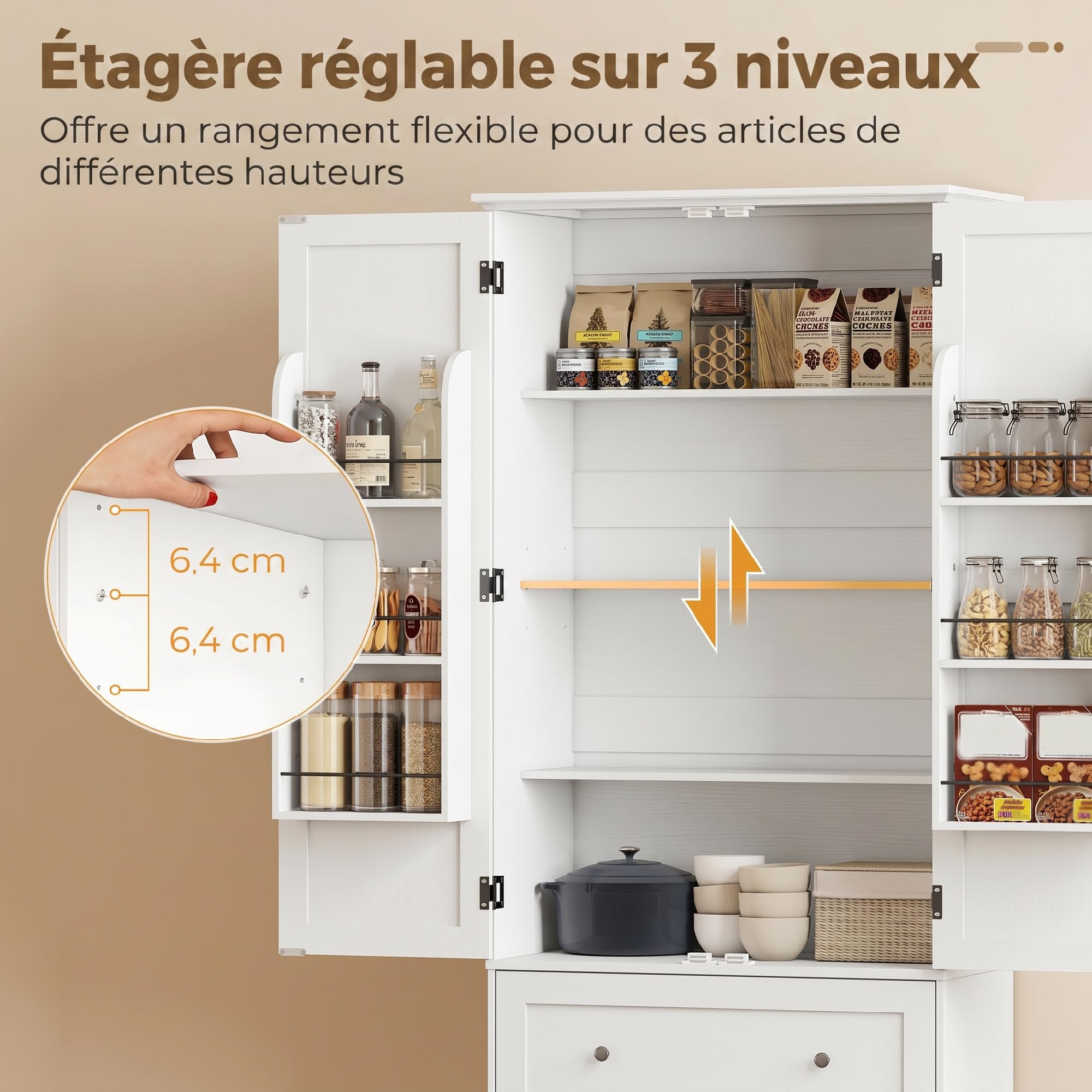HOMCOM Buffet Haut Cuisine Armoire de Cuisine 80x39,5x184,5cm Blanc