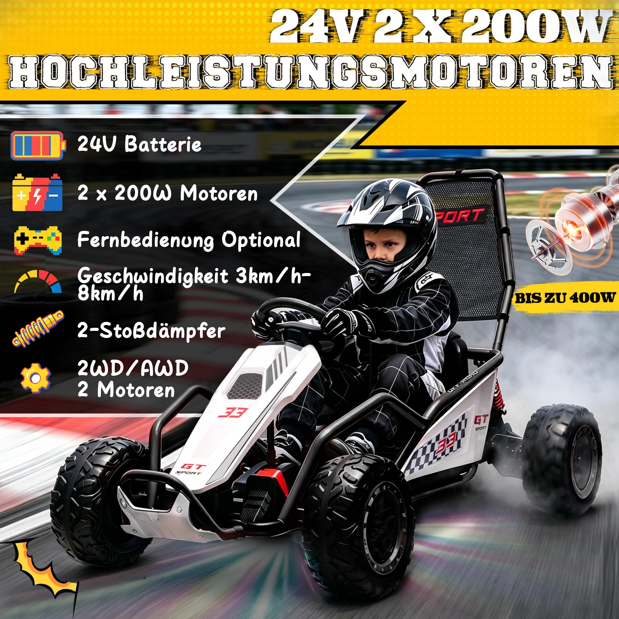 24V Kinder Elektro Gokart, Schwarz