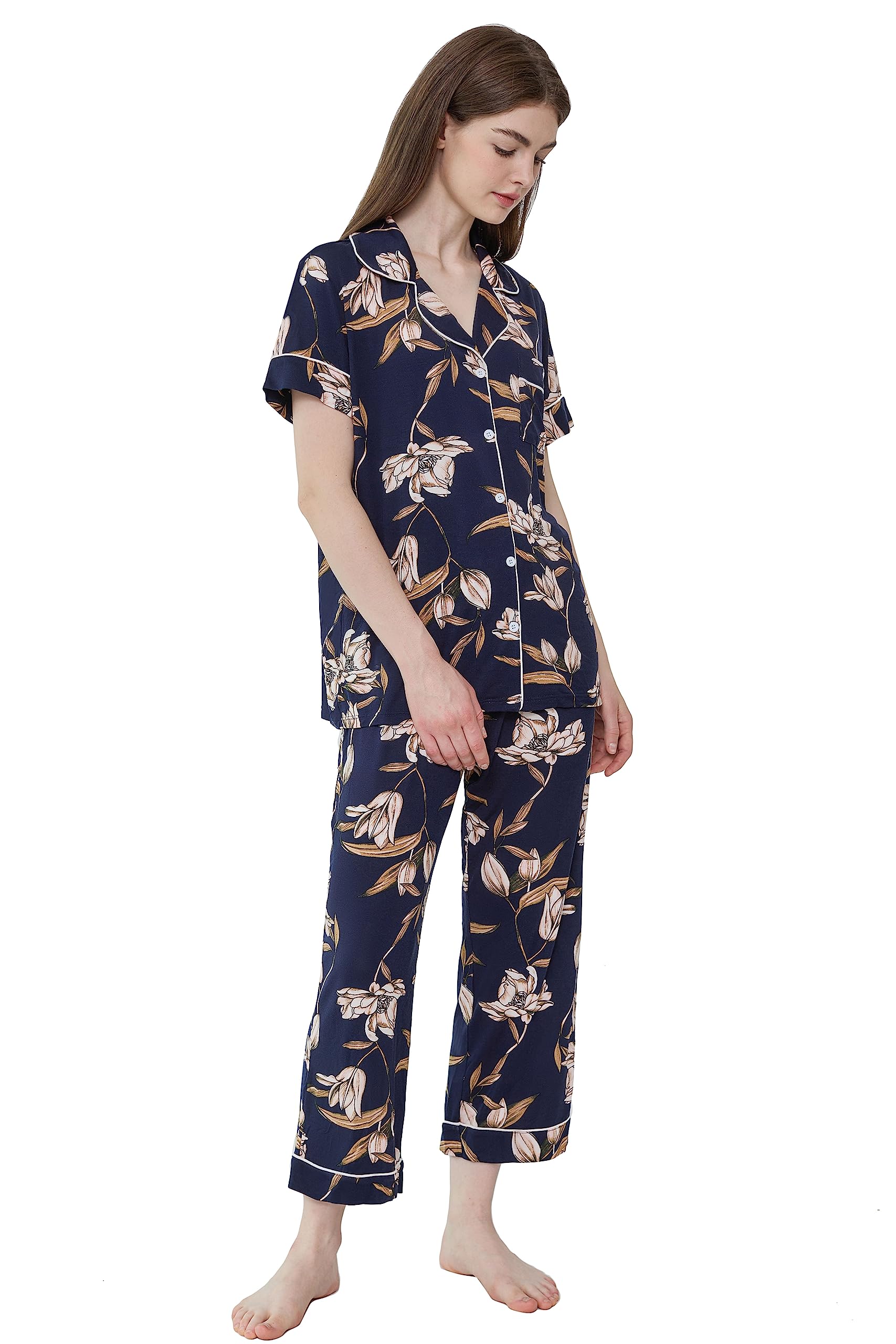 Joyaria Women's Bamboo Pajama Set – Short Sleeve & Jogger Pants, Soft Loungewear - View #8