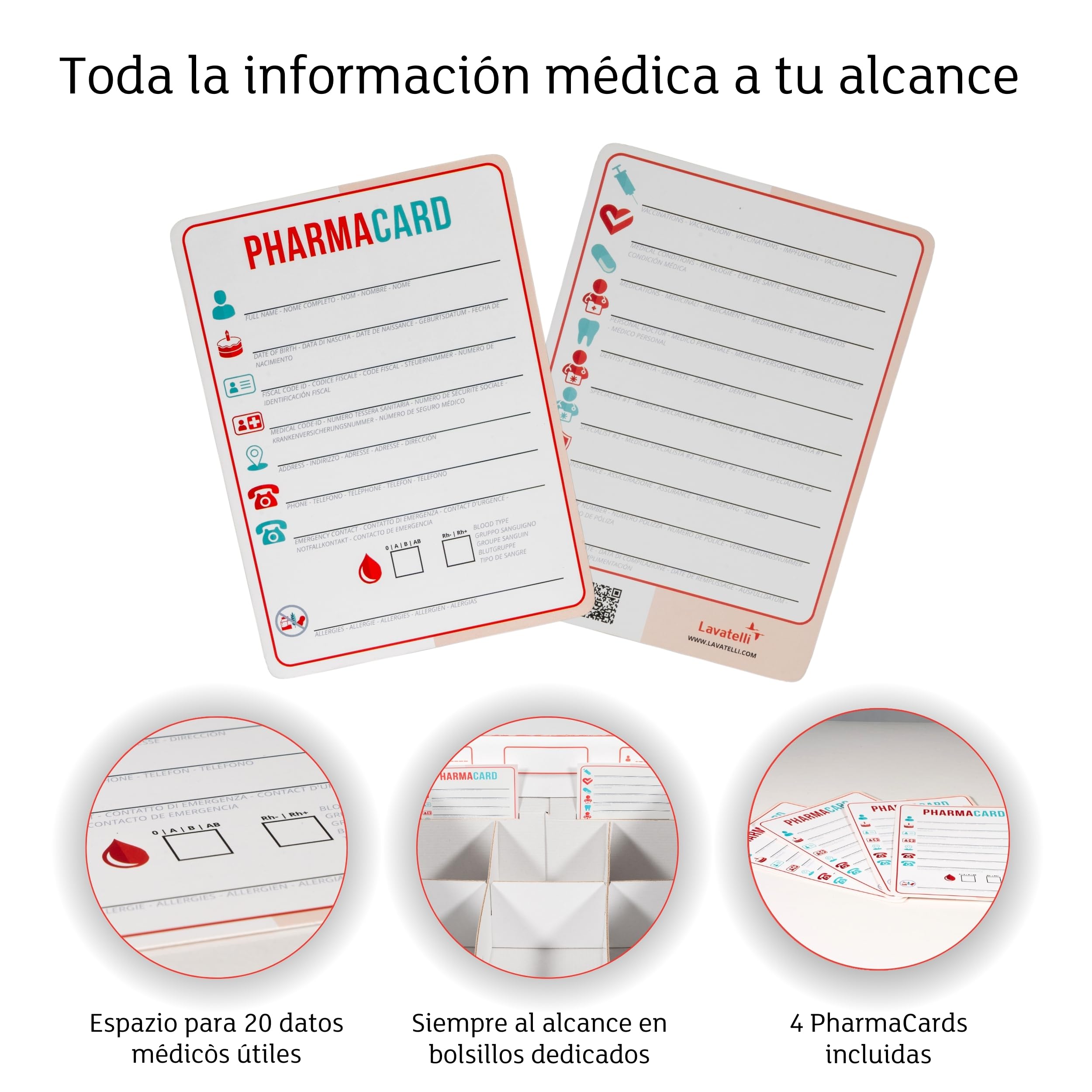 Lavatelli PHARMA ORGANIZER | Caja Medicamentos en CARTÓN, Organizador Fármacos, con divisor interno, 32x42x17,5 cm, Incluye botiquin de primeros auxilios y 4 Tarjetas Médicas. Baúl almacenaje con tapa